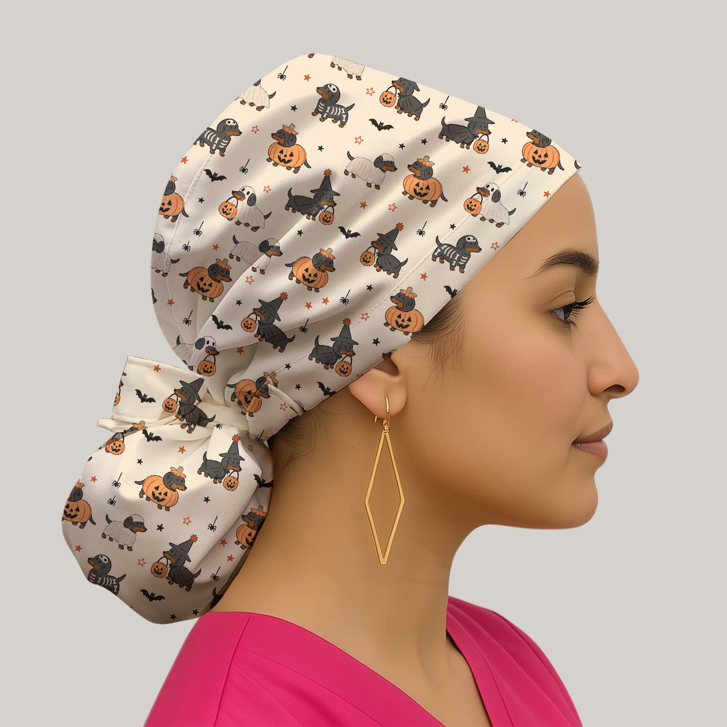 Halloween Dachshund Pattern Scrub Cap, Surgical Caps for Doctors