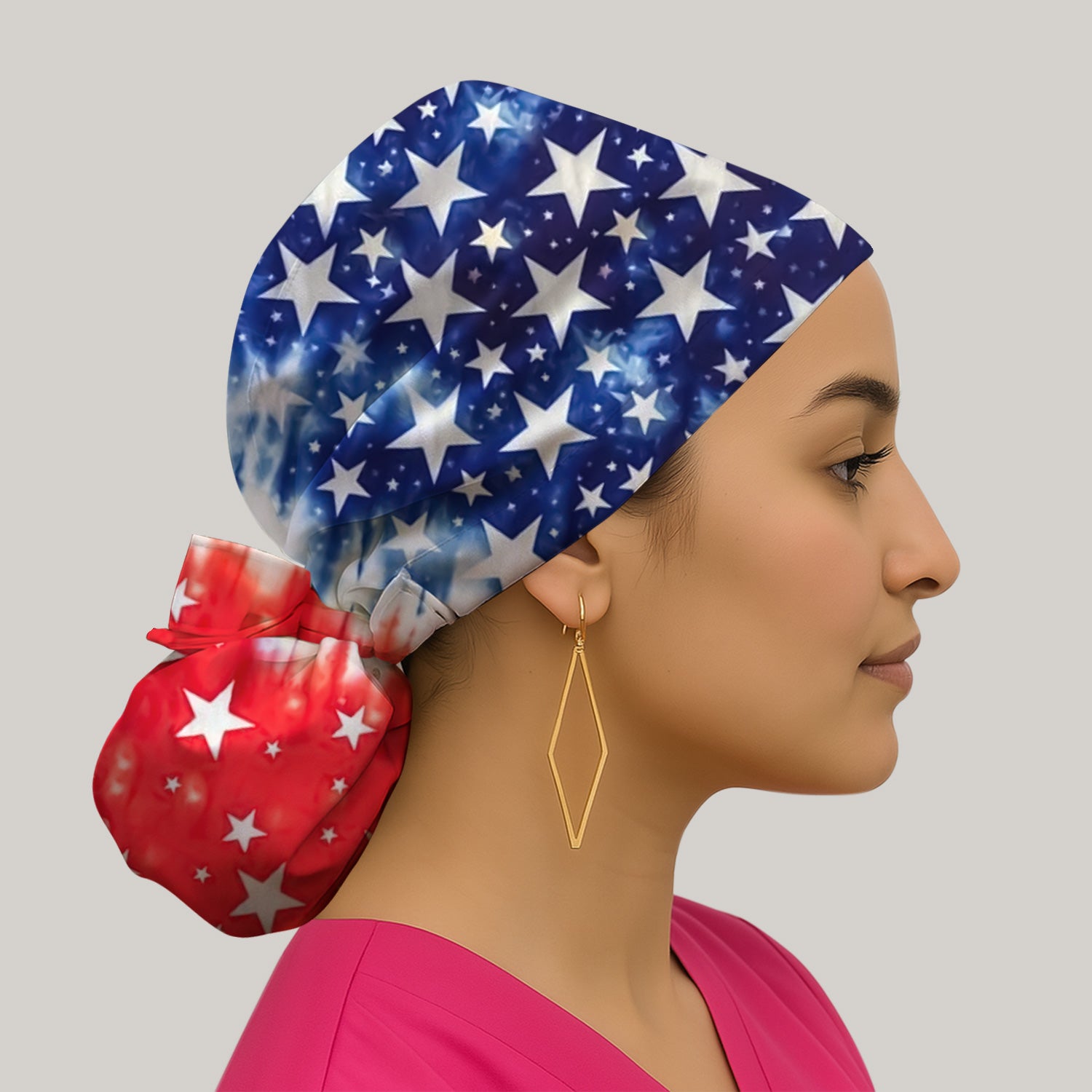 Patriotic Stars Tie Dye Pattern Scrub Cap, Surgical Caps for Doctors