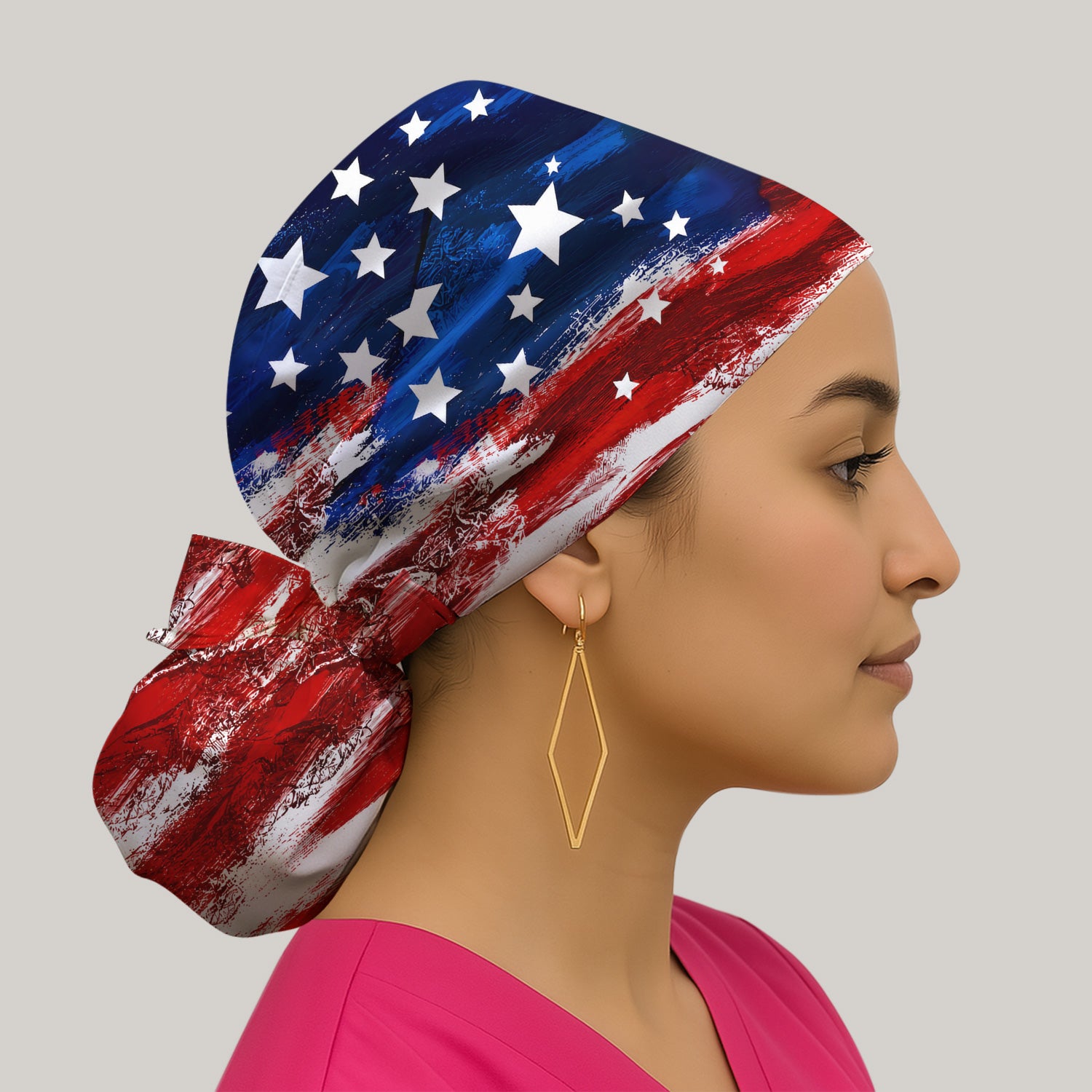 Patriotic American Flag Nurse Scrub Top for RN, CNA, Healthcare Workers, USA Medical Uniform Scrub Cap, Surgical Caps for Doctors