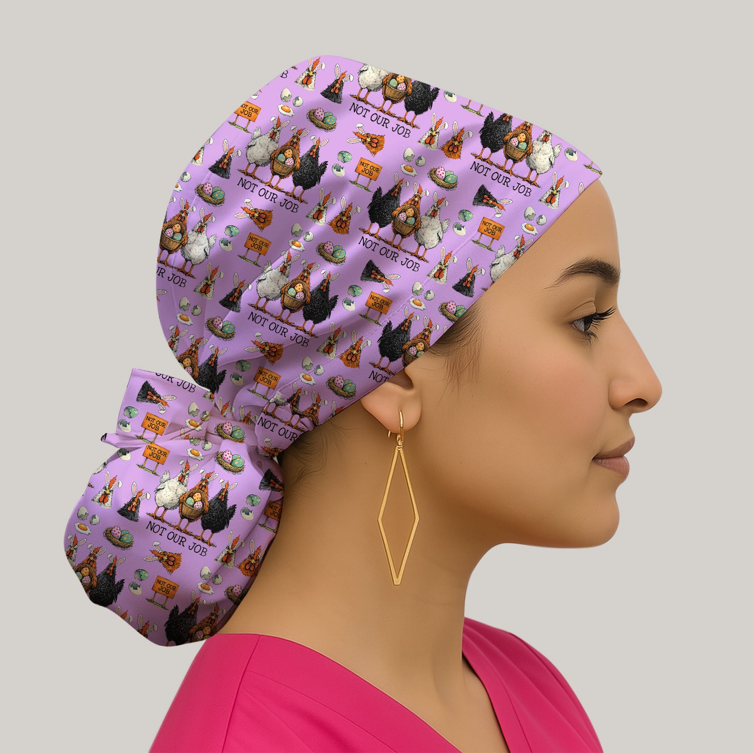 Funny Easter Chicken Humor Pattern Cap, Bouffant Scrub Caps for Women