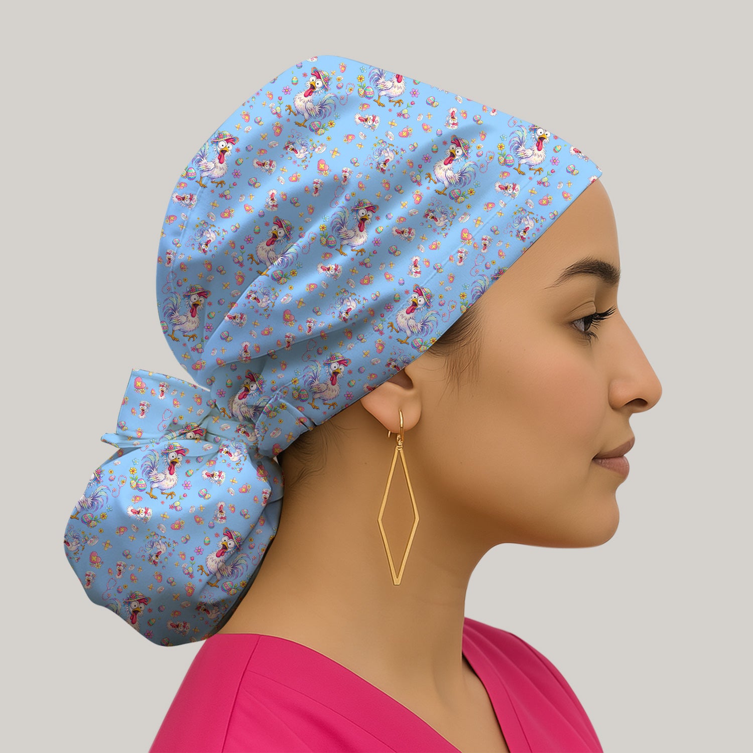 Funny Easter Nurse Chicken Pattern Print Cap, Bouffant Scrub Caps for Women