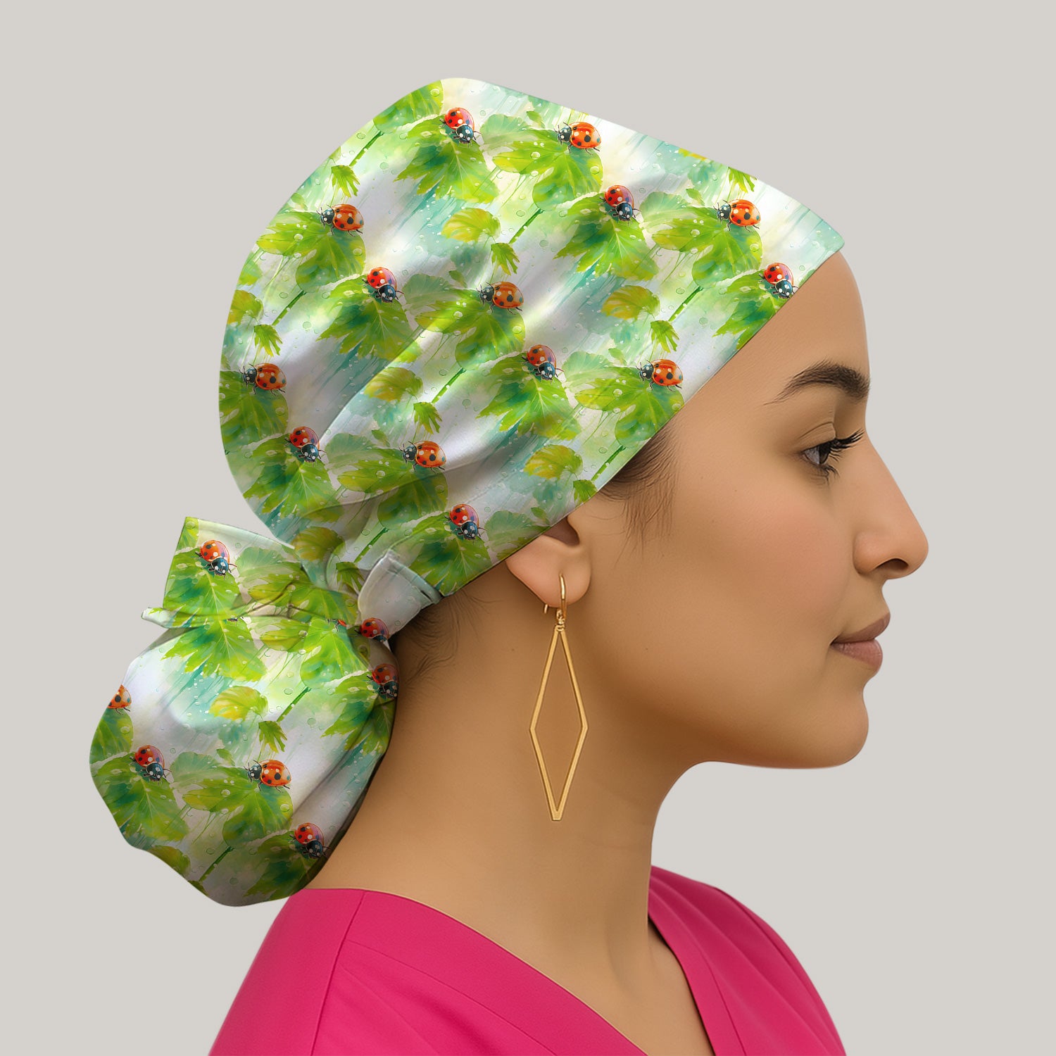 Ladybugs On Rainy Leaves Pattern Scrub Cap, Surgical Caps for Doctors