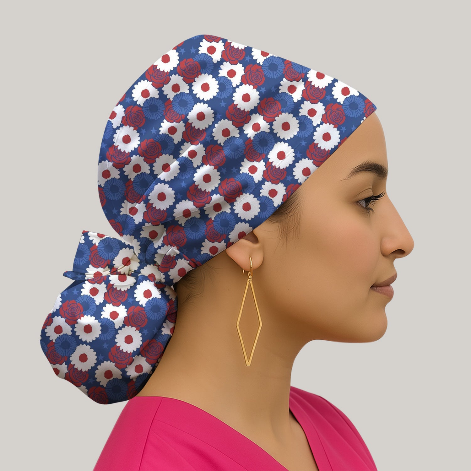 Daisy Rose Floral Pattern Scrub Cap, Surgical Caps for Doctors