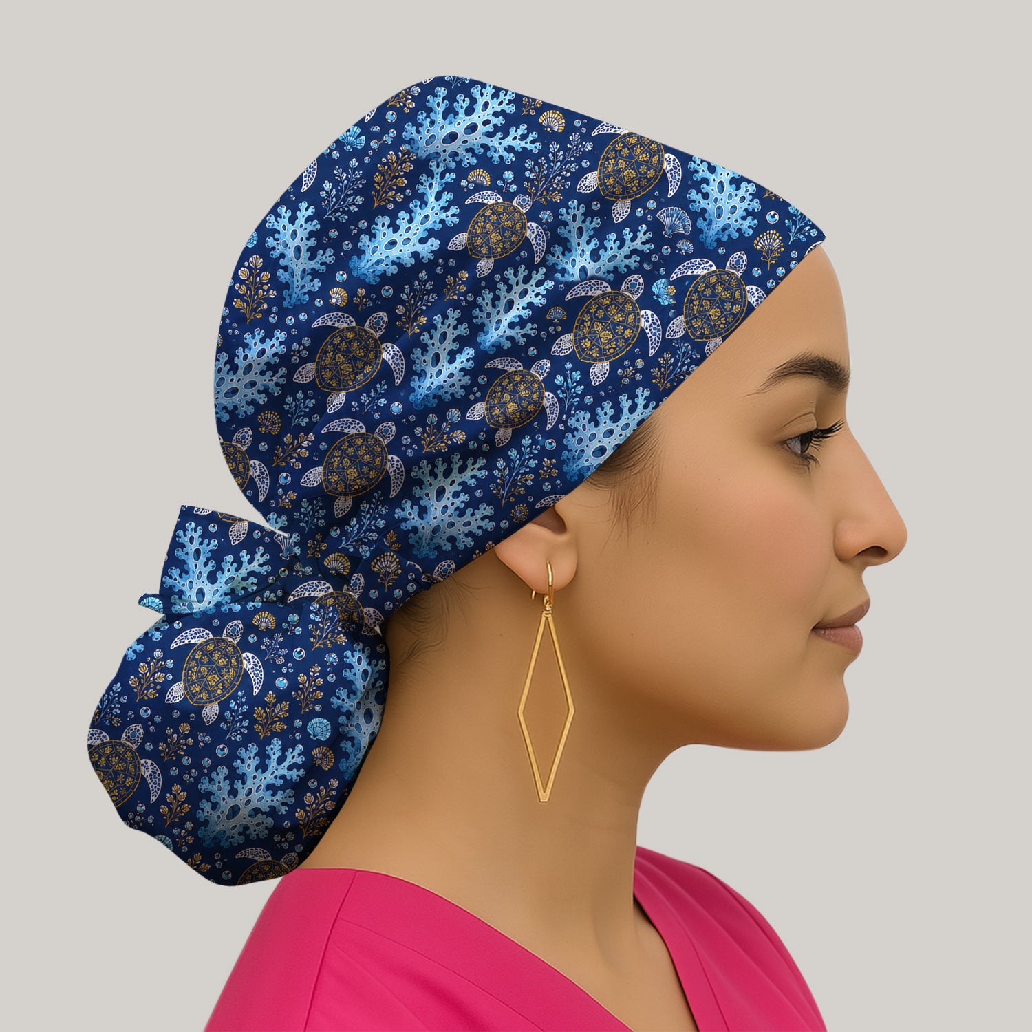 Ocean Turtle Coral Nurse Pattern Scrub Cap, Surgical Caps for Doctors