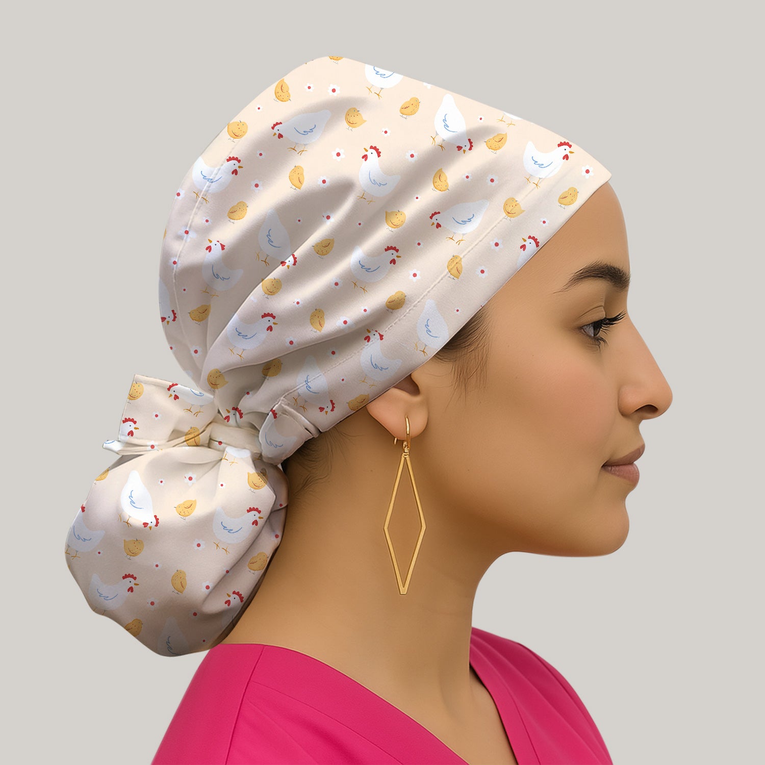 Chicken And Cute Chicks Pattern Caps, Bouffant Scrub Caps for Women