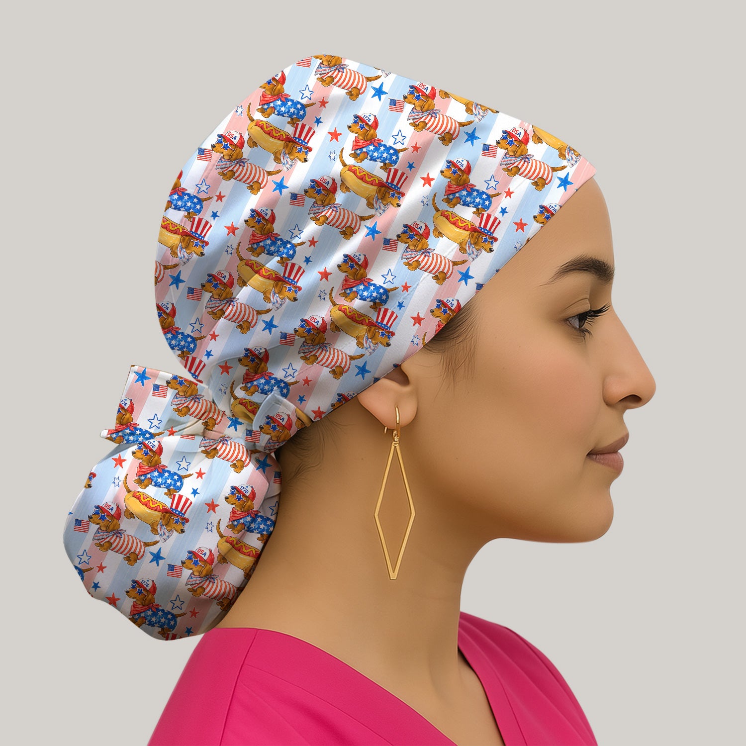 Fourth Of July Dachshund Pattern Scrub Cap, Surgical Caps for Doctors