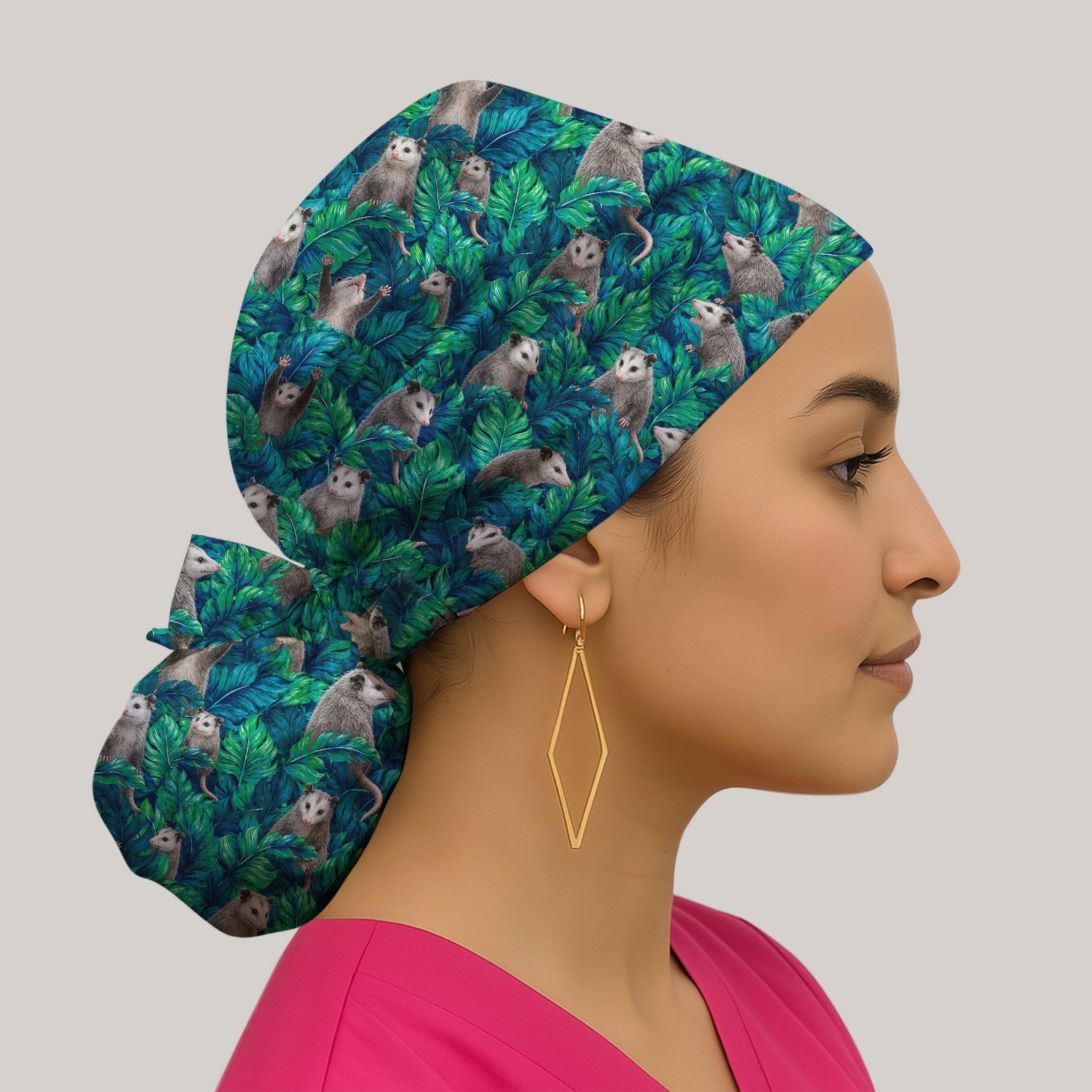 Tropical Opossum Jungle Leaves Pattern Scrub Cap, Surgical Caps for Doctors