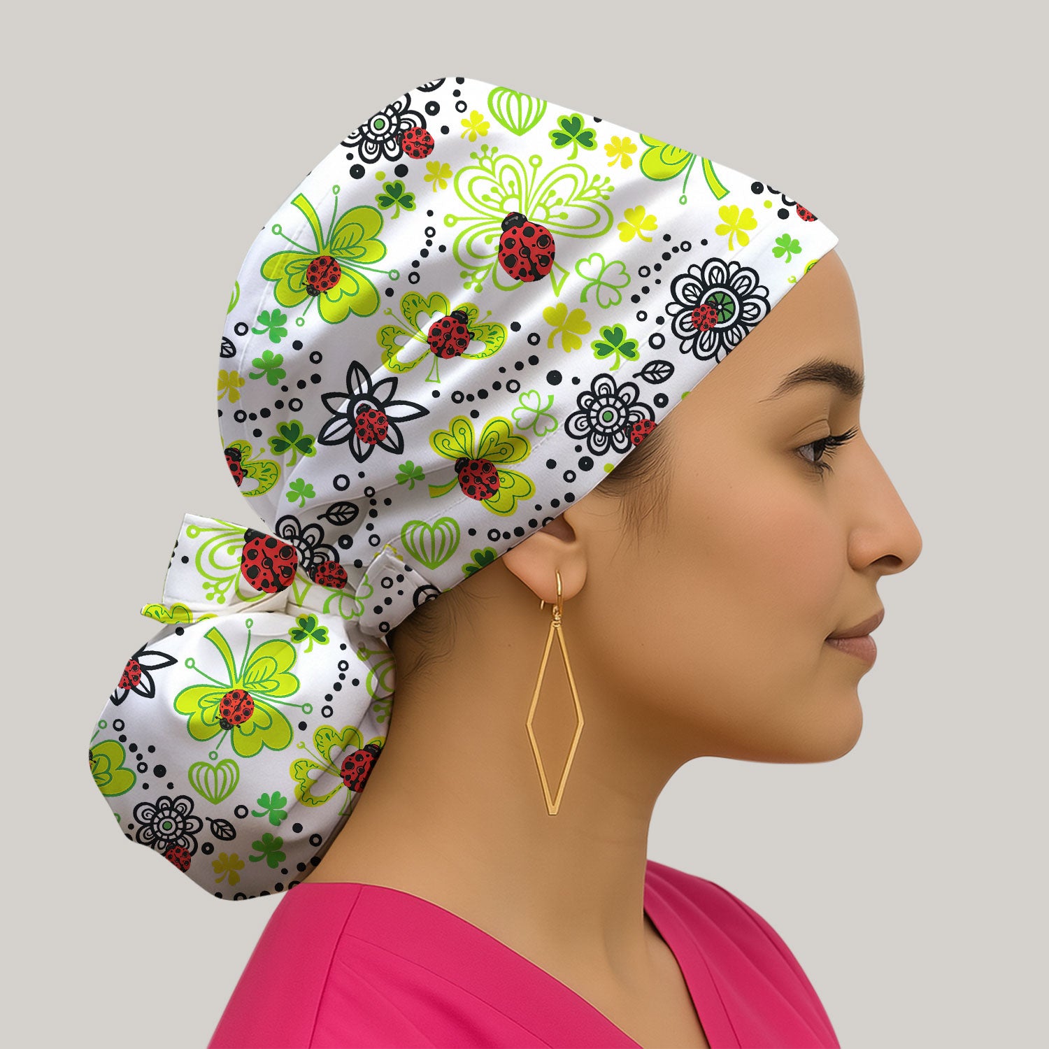 Ladybug Clover Floral Pattern Print Caps, Breathable Fabrics Caps Uniform