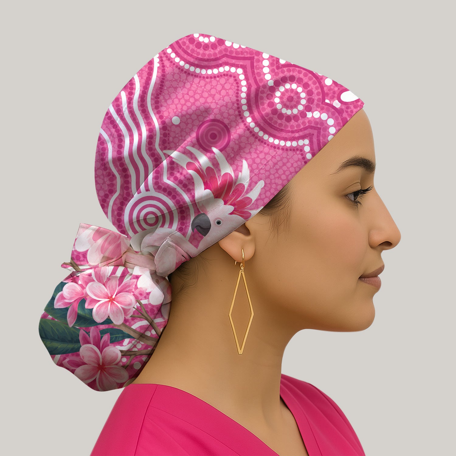 Pink Cockatoo Floral Dot Pattern Scrub Cap, Surgical Caps for Doctors