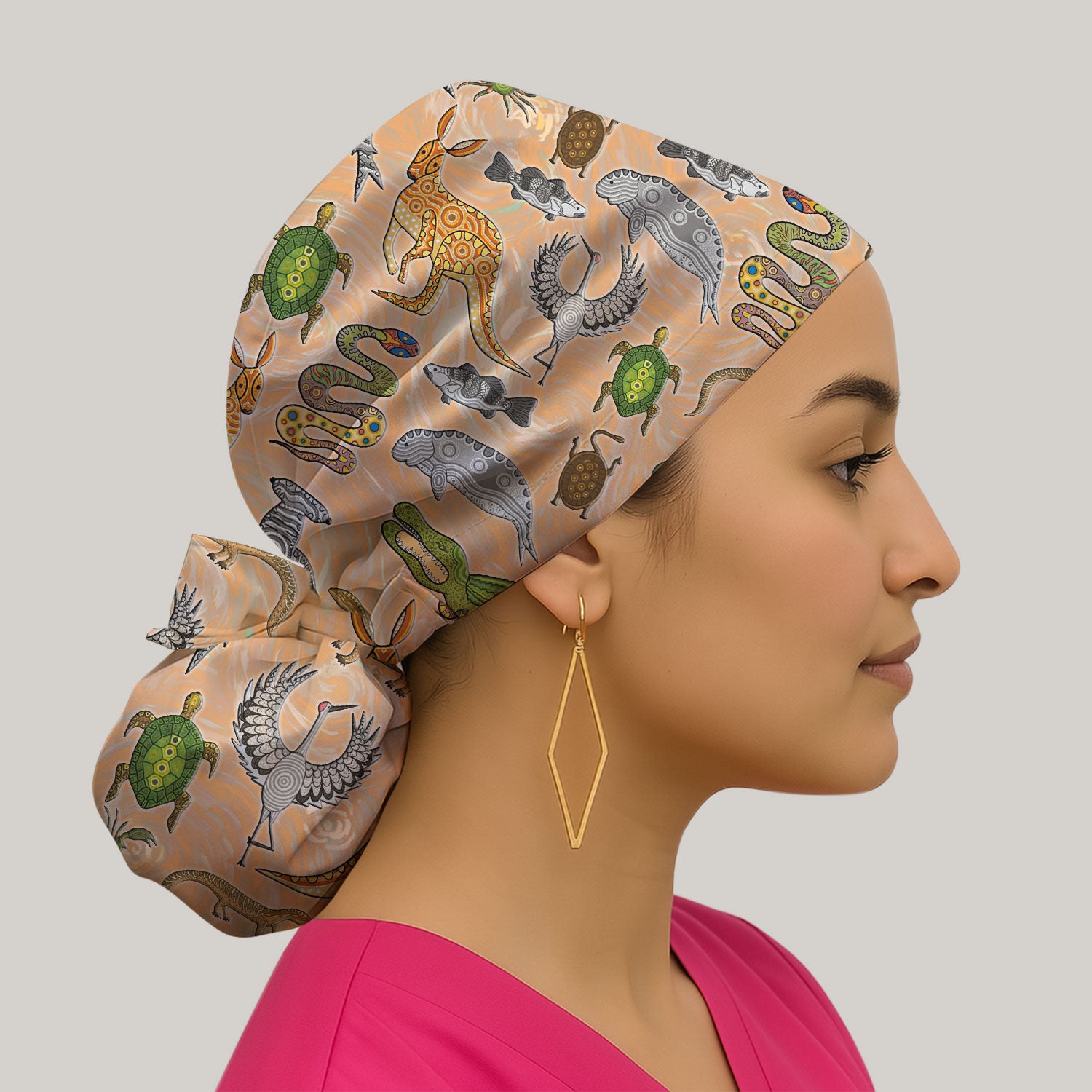Crocodile Turtle Snake Animal Print Scrub Cap, Bouffant Surgical Caps