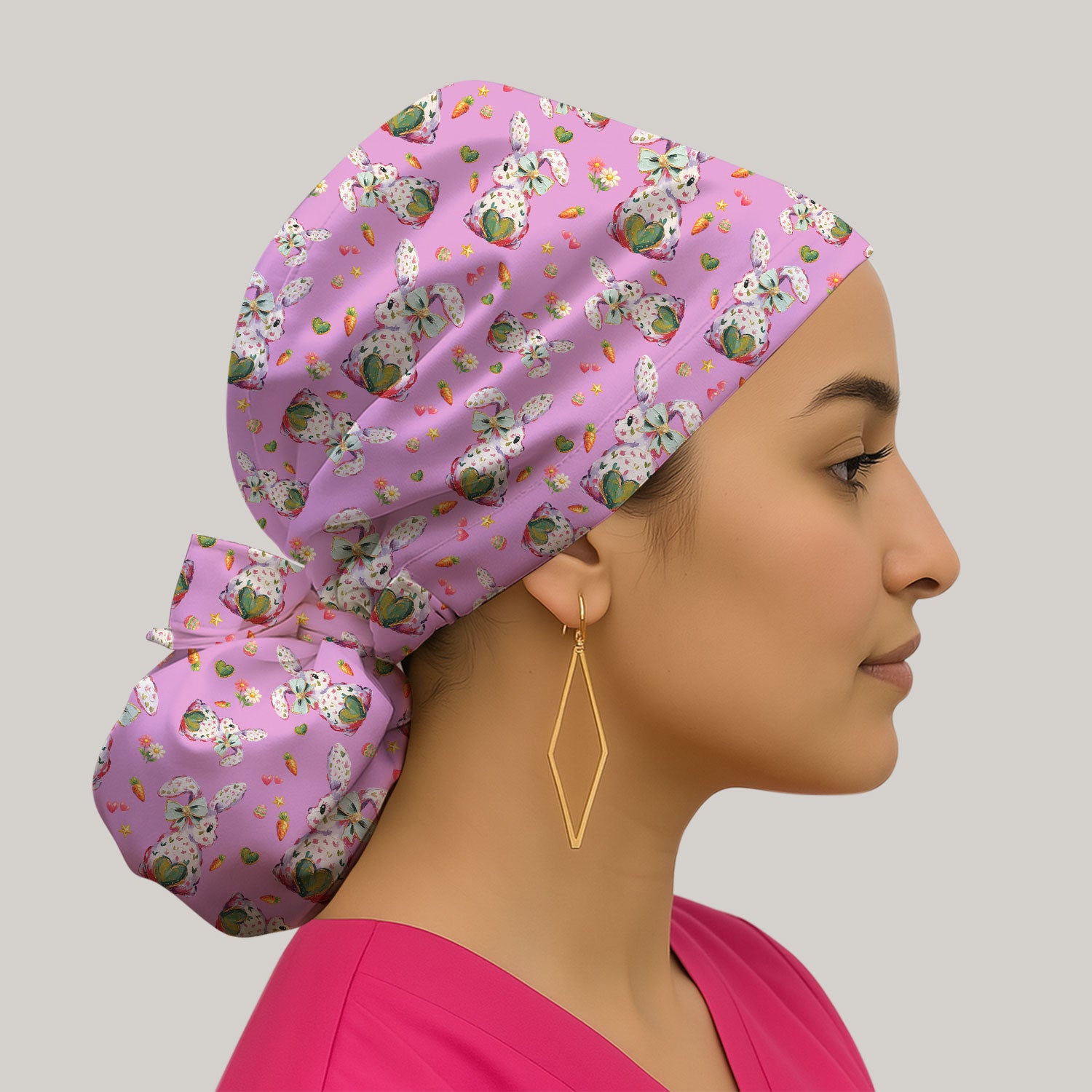 Cute Pastel Bunny Easter Pattern Cap, Bouffant Scrub Caps for Women