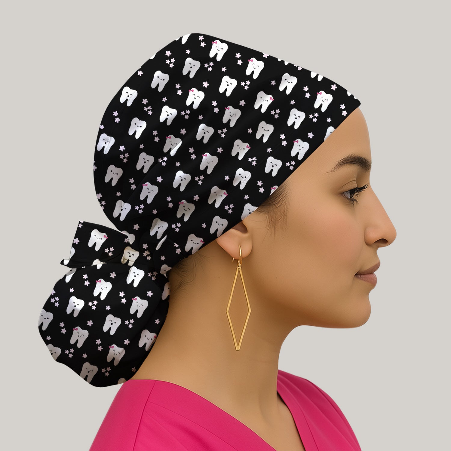 Cute Smiling Tooth And Flowers Scrub Cap, Surgical Caps for Doctors