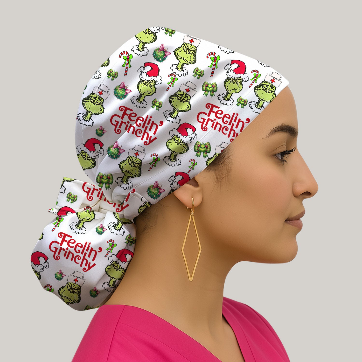 Feelin’ Grinchy Christmas Nurse Scrub Cap - Funny Holiday Surgical Hat Multi Color - Xmas Bouffant Cap for Women