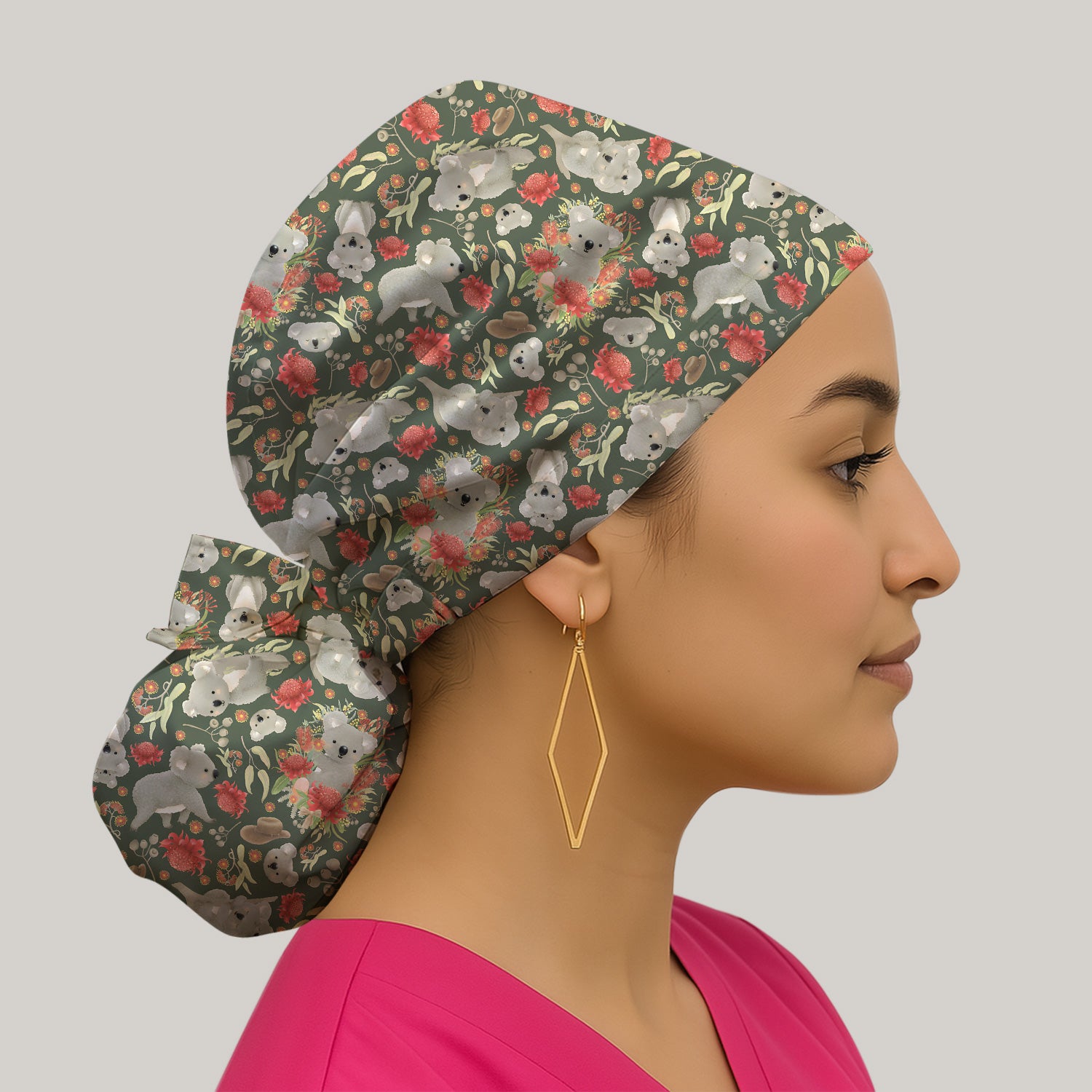Cute Koala Wildflower Pattern Scrub Cap, Surgical Caps for Doctors