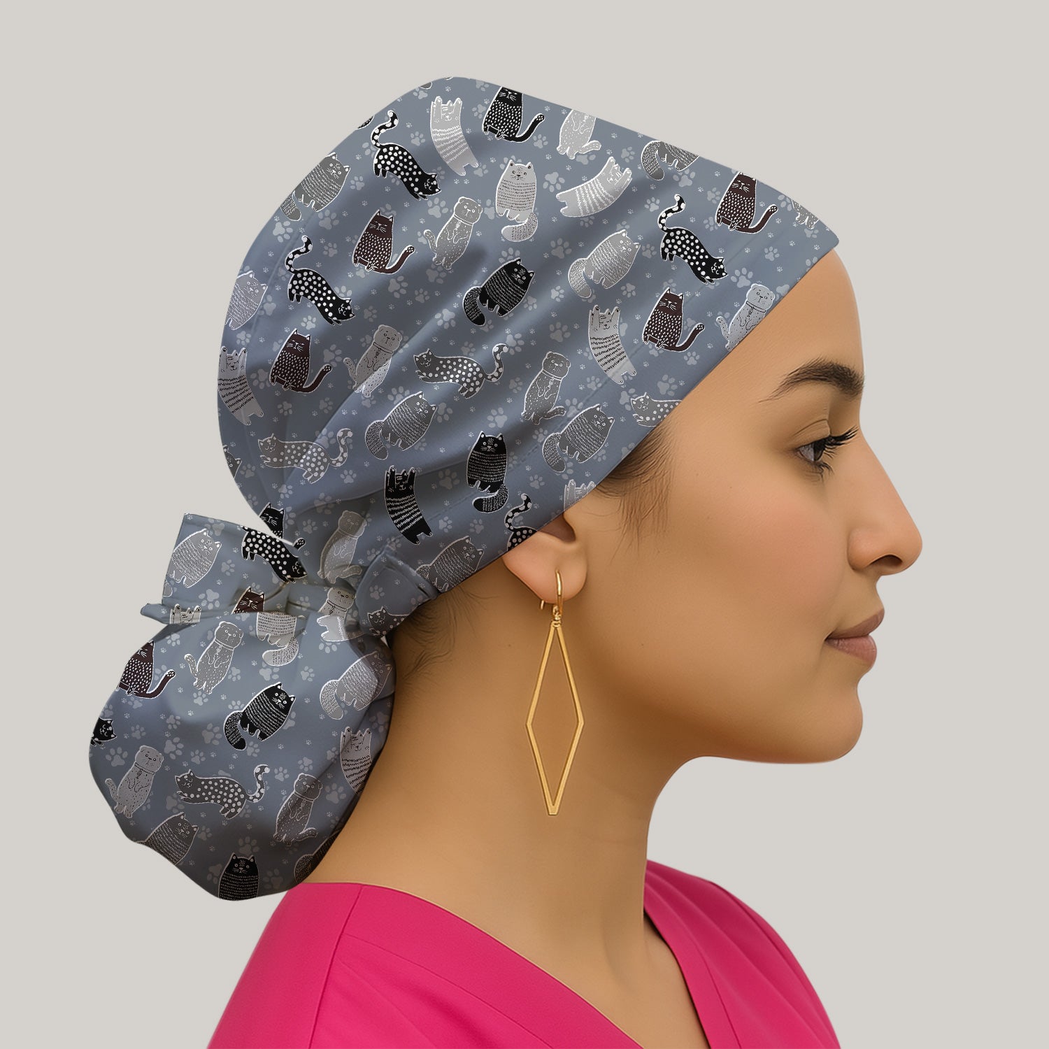 Cute Cat and Paw Print Pattern Scrub Cap, Surgical Caps for Doctors
