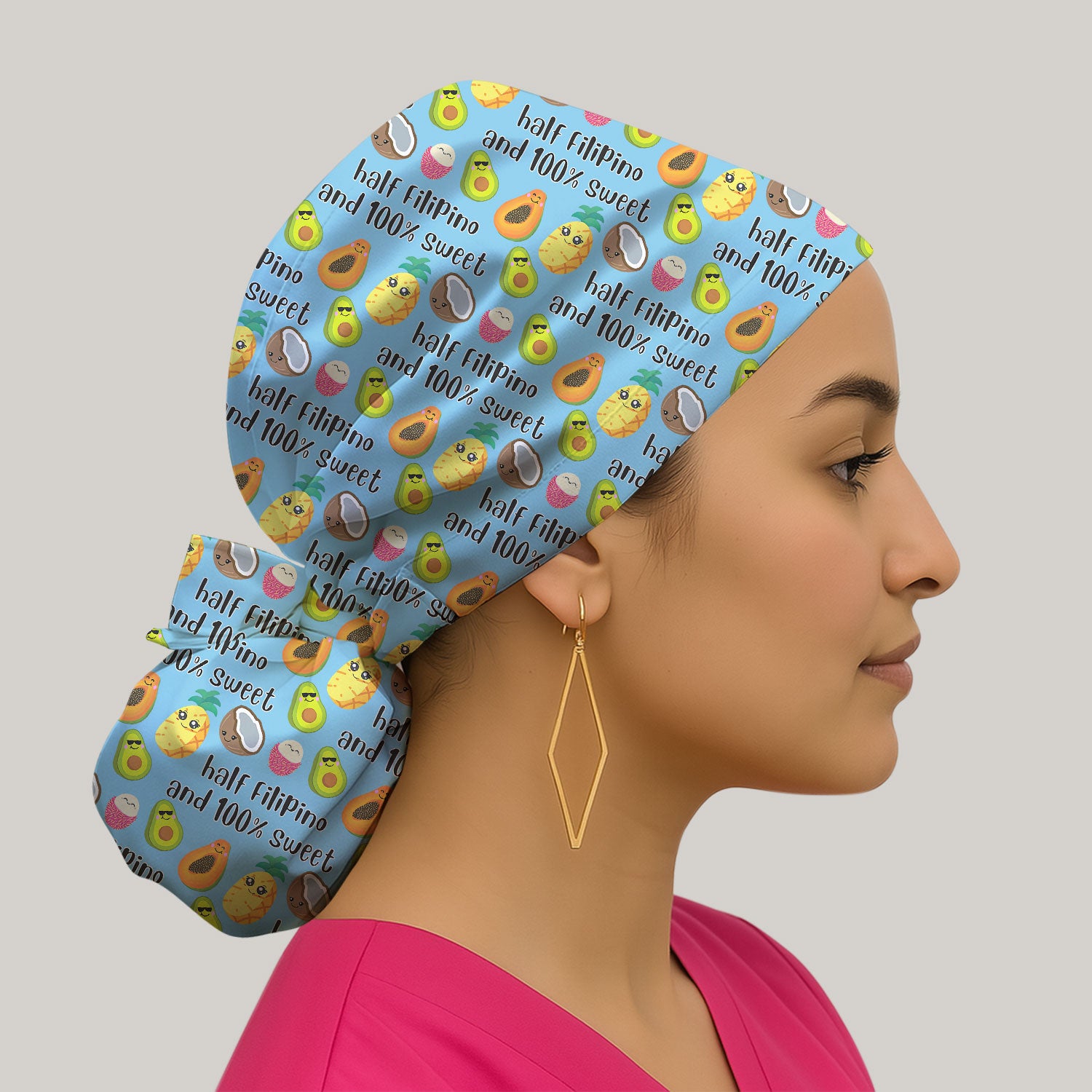 Playful Avocado Fruit Print Filipino Quote Cap, Bouffant Scrub Caps for Women