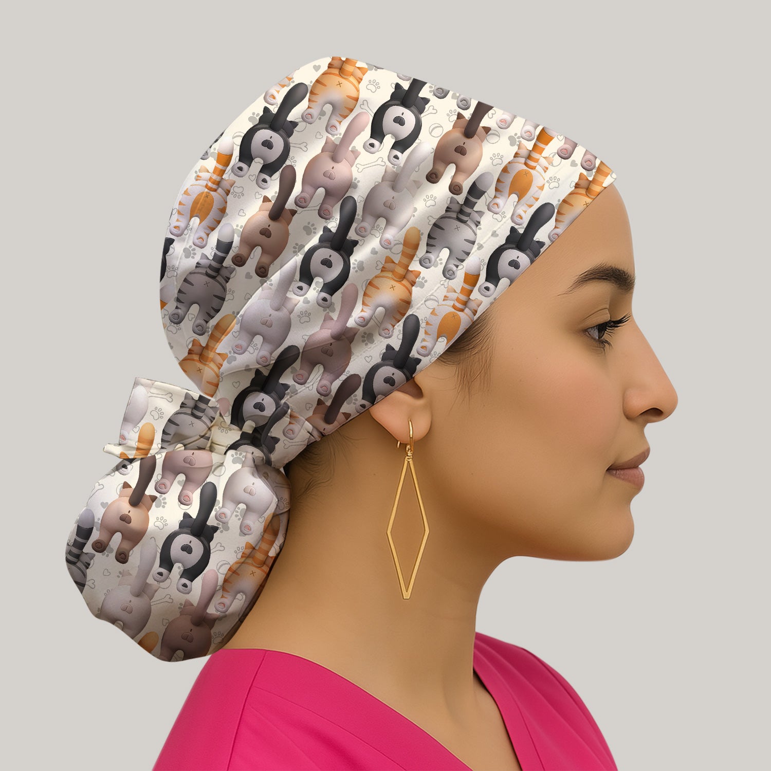 Funny Cat Butt Paw Print Pattern Cap, Bouffant Scrub Caps for Women