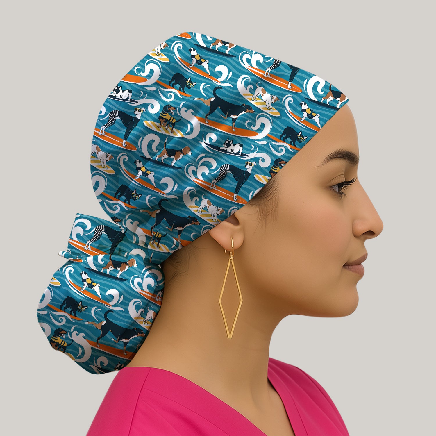 Surfing Dogs Ocean Wave Print Scrub Cap, Surgical Caps for Doctors
