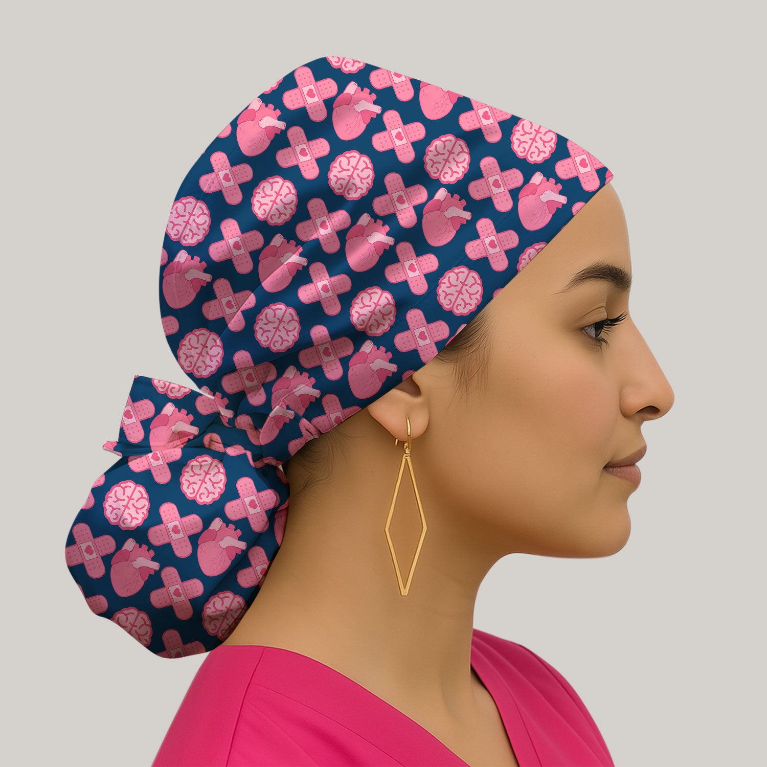 Heart & Brain Medical Icon Pattern Scrub Cap, Bouffant Scrub Caps for Women