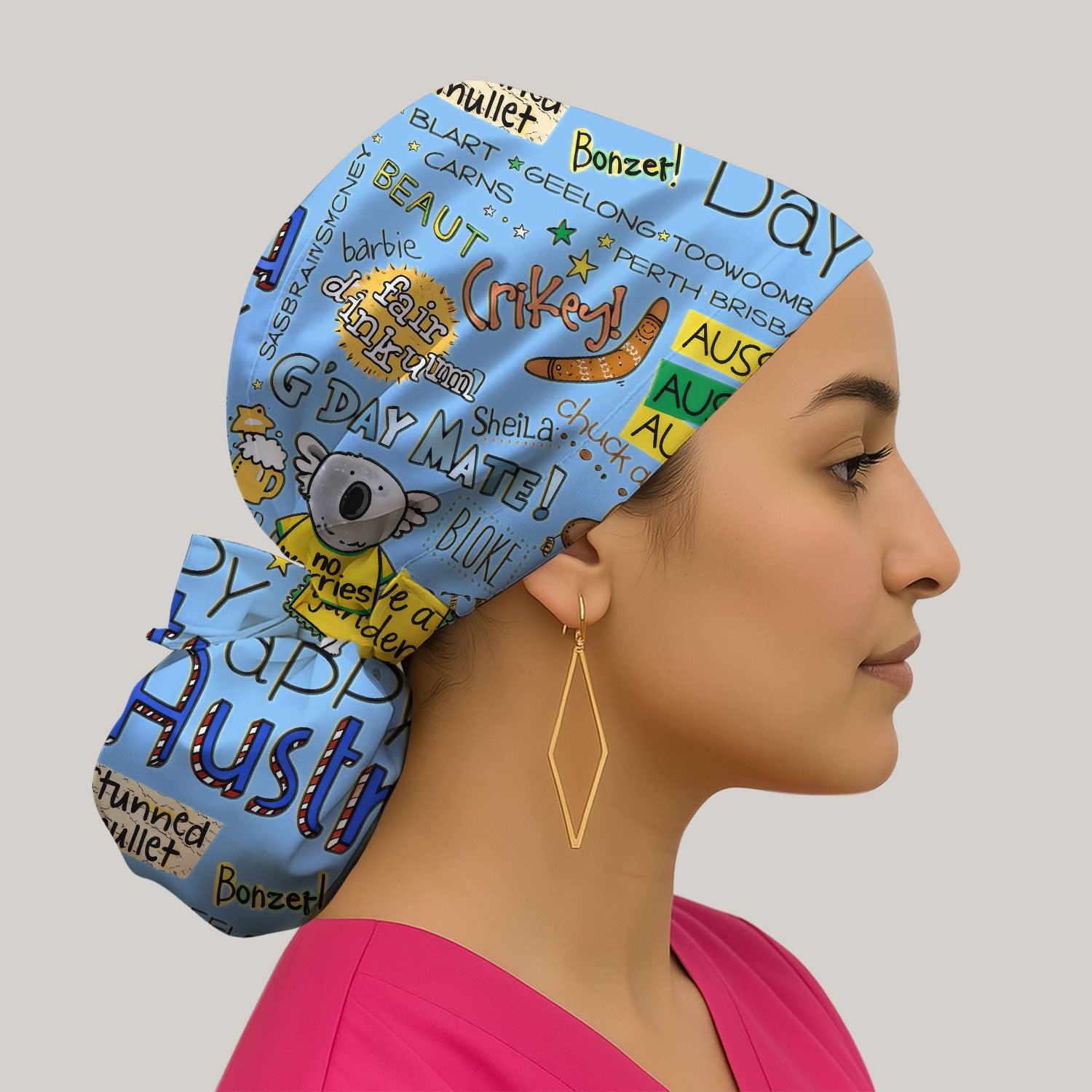 Cute Cartoon Koala Australia Pattern Medical Cap, Breathable Fabrics Caps Uniform