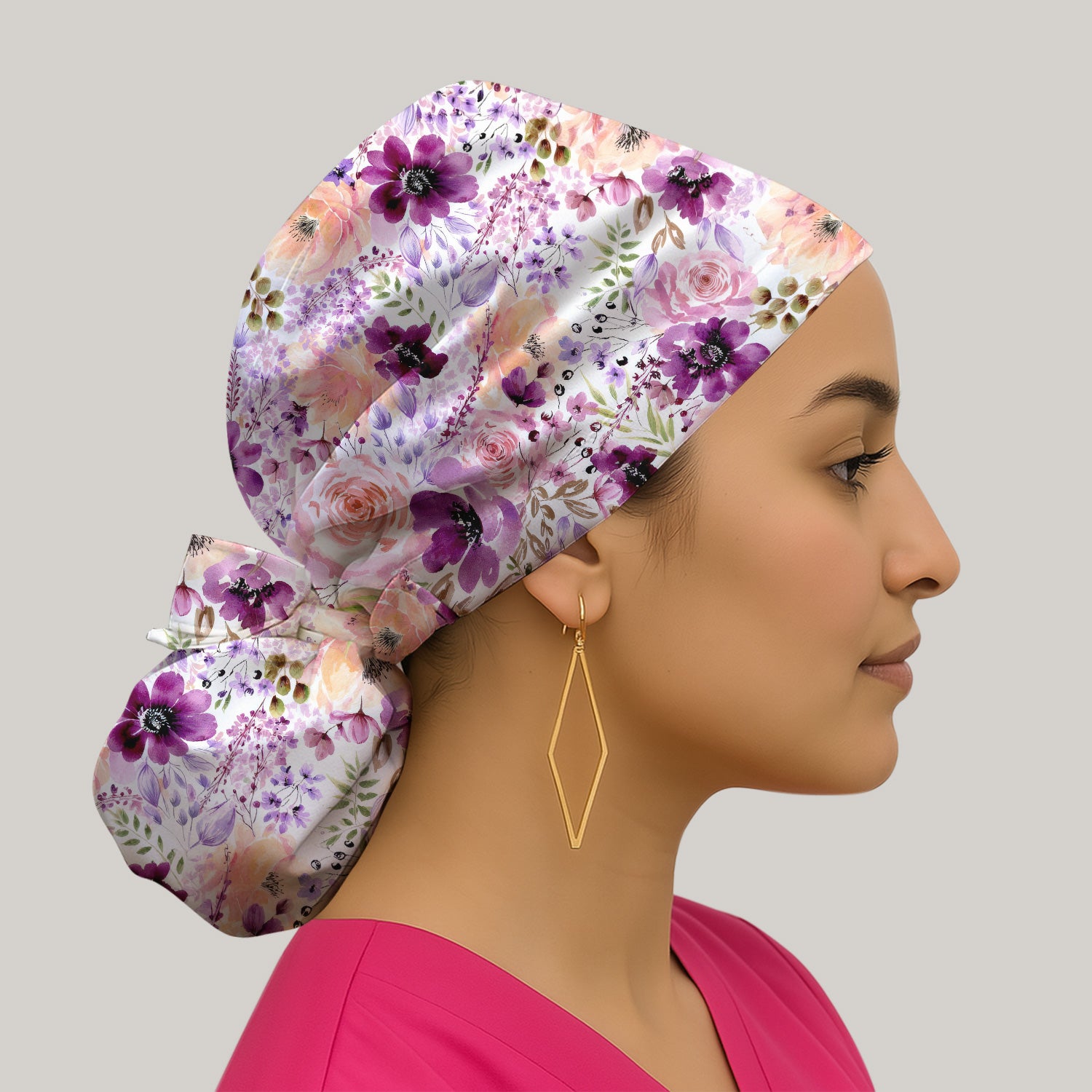 Elegant Watercolor Floral Bloom Scrub Cap, Surgical Caps for Doctors