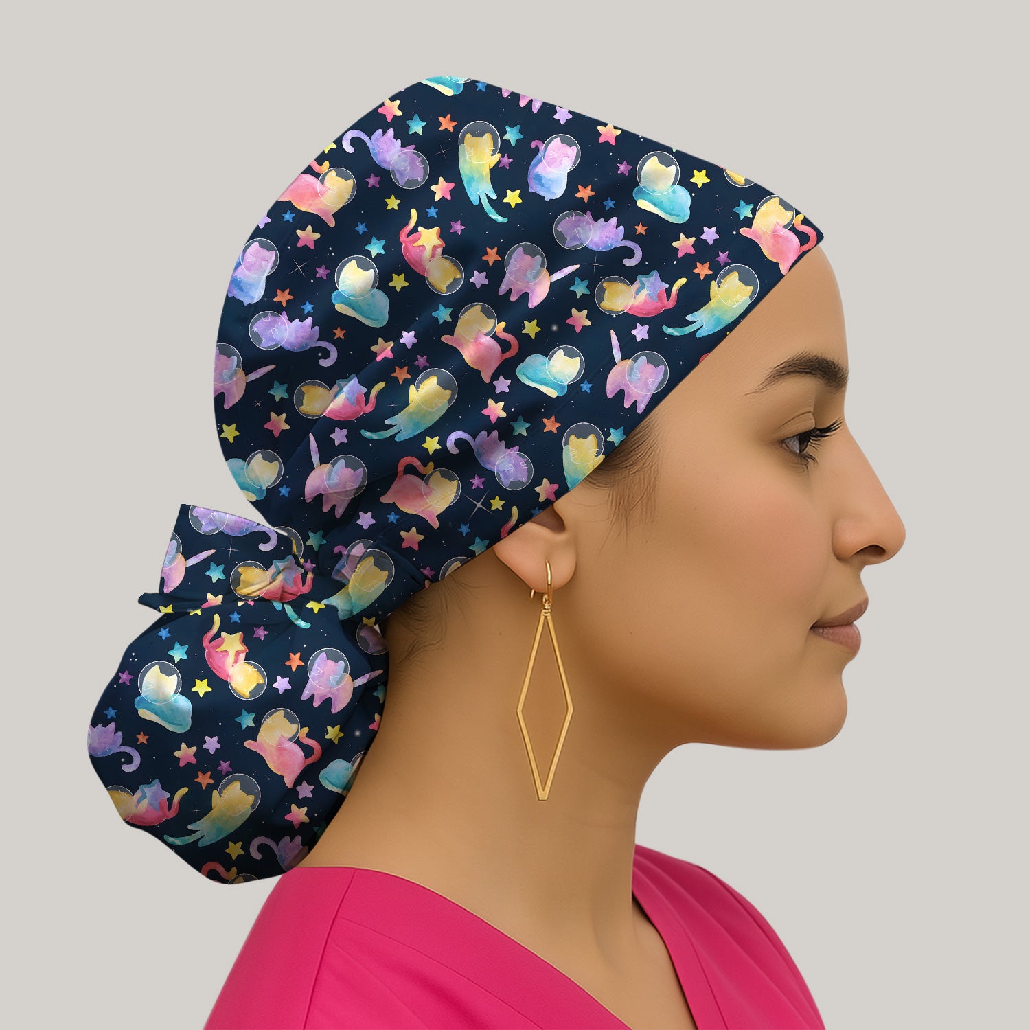 Cute Space Cat Veterinary Pattern Scrub Cap, Surgical Caps for Doctors