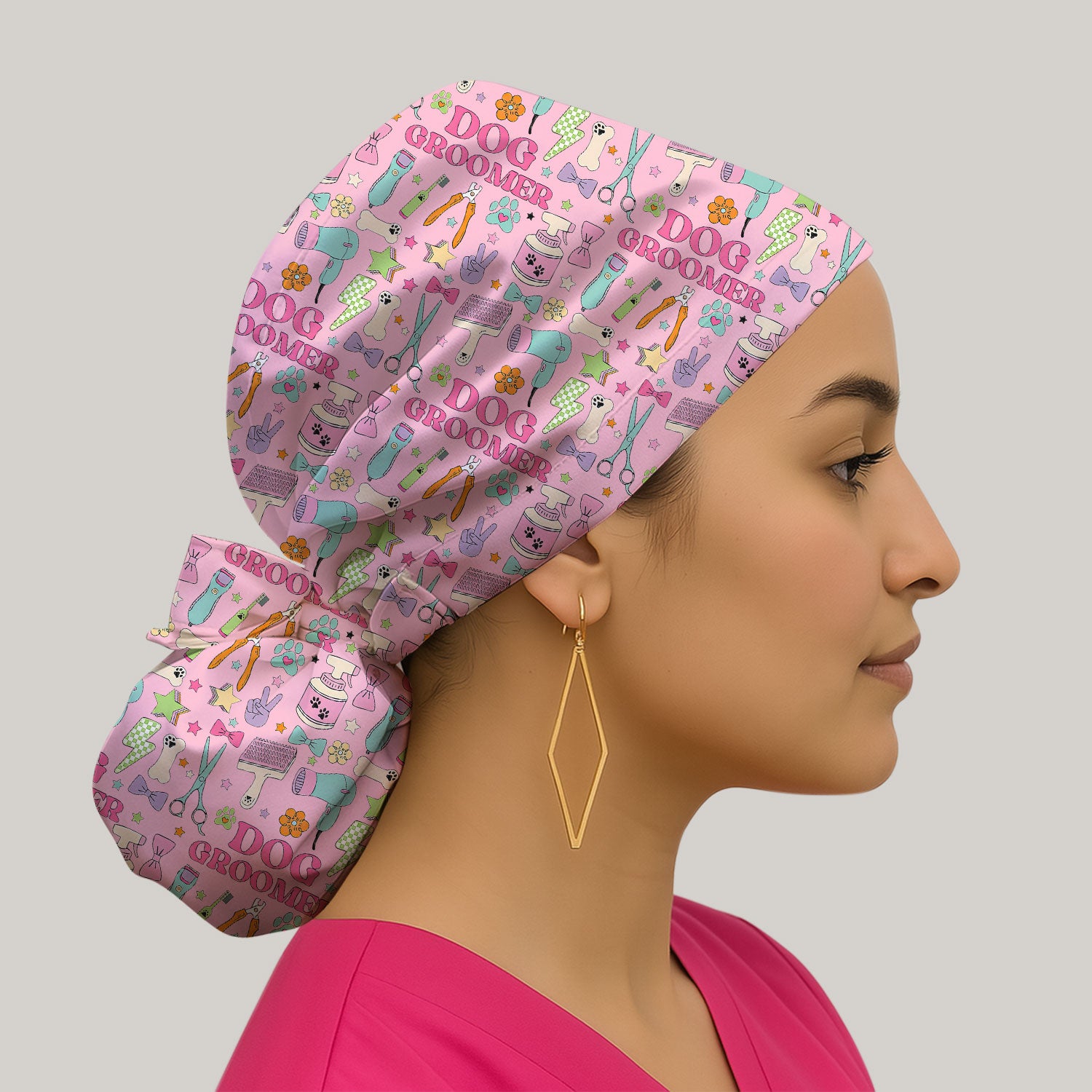 Dog Groomer Tools Pattern Scrub Cap, Bouffant Scrub Caps for Women