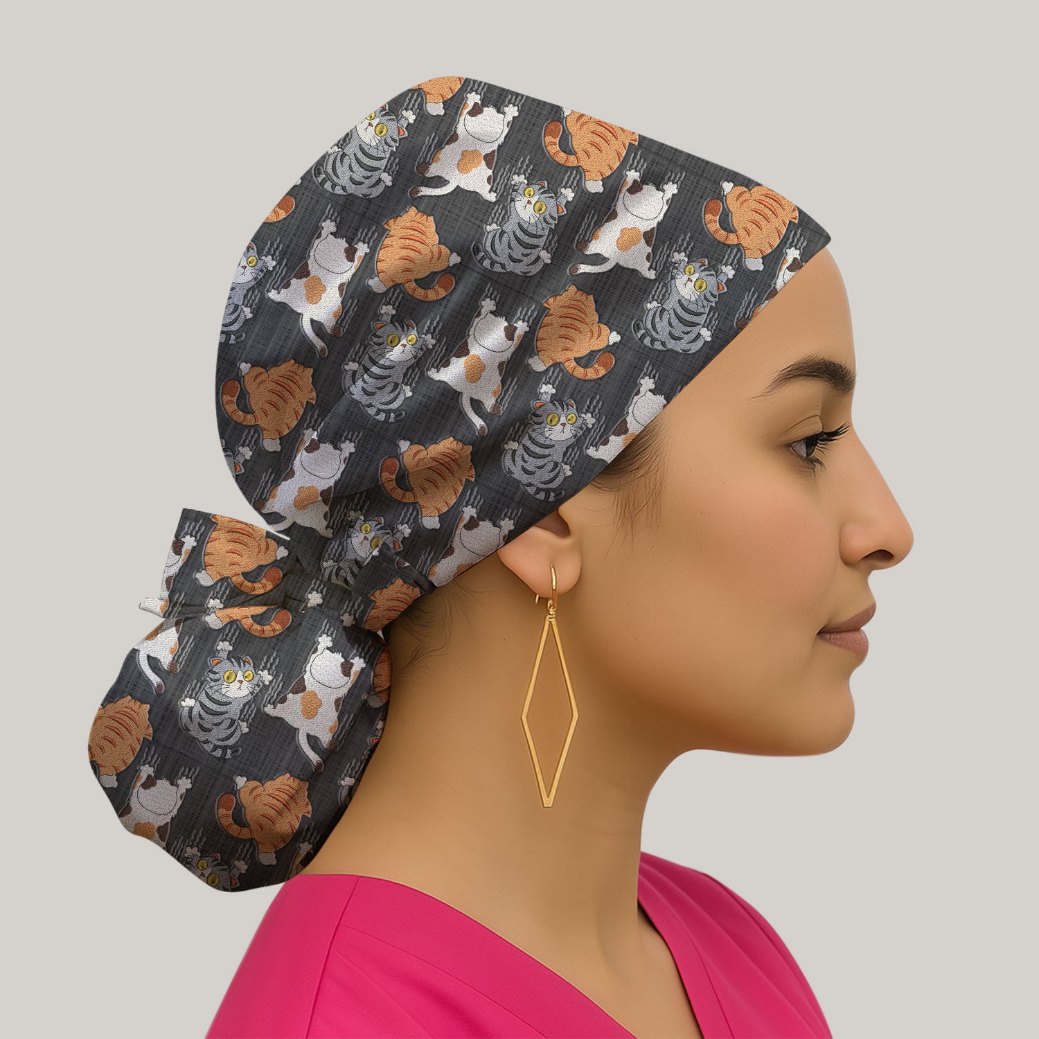 Cute Cat Pattern Nurse Scrub Cap, Cats Medical Pattern Hat, Breathable Fabrics Nursing Uniform