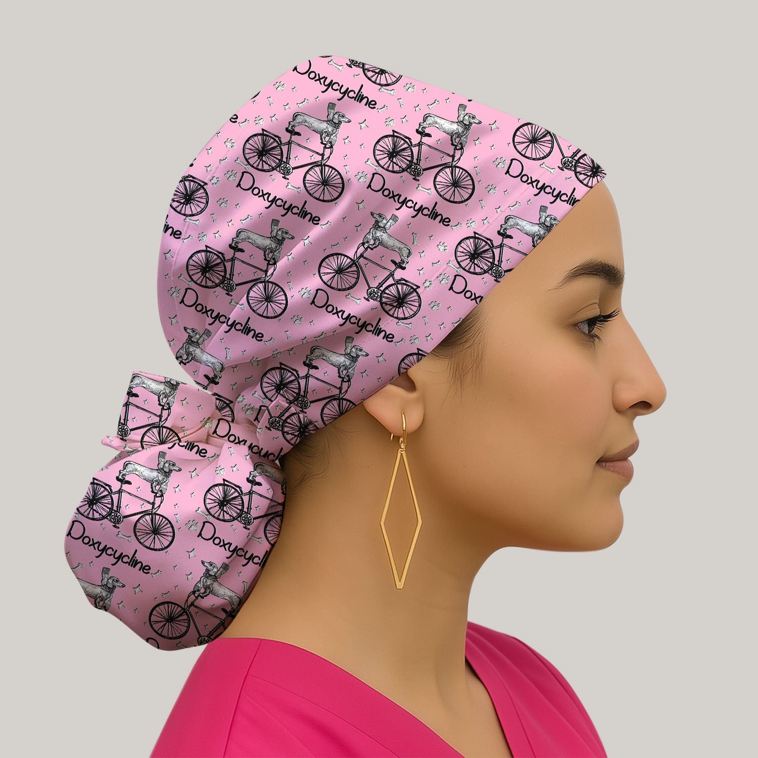 Funny Doxycycline Dog Bicycle Print Scrub Cap, Surgical Caps for Doctors