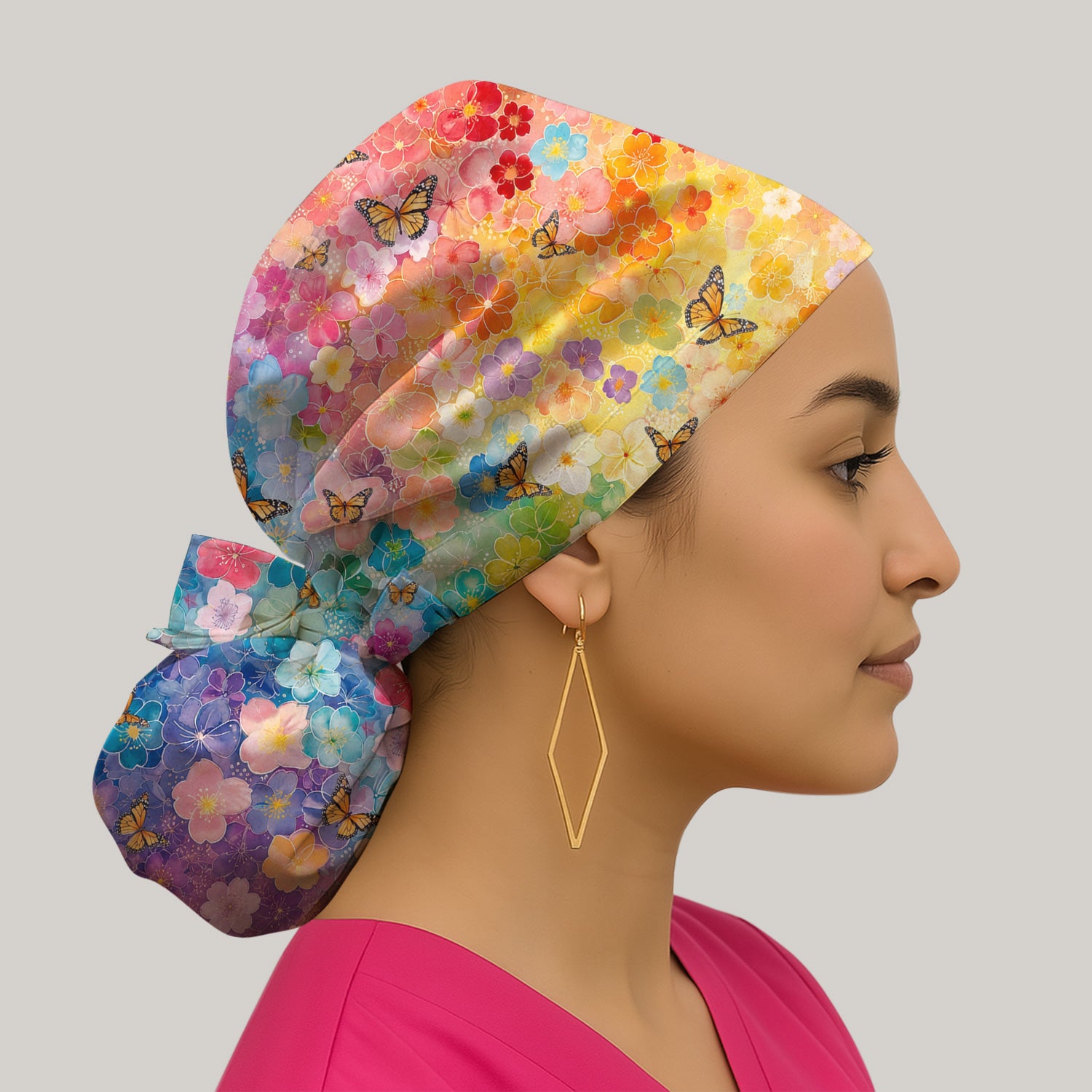 Rainbow Butterfly Floral Blossom Pattern Scrub Cap, Surgical Caps for Doctors