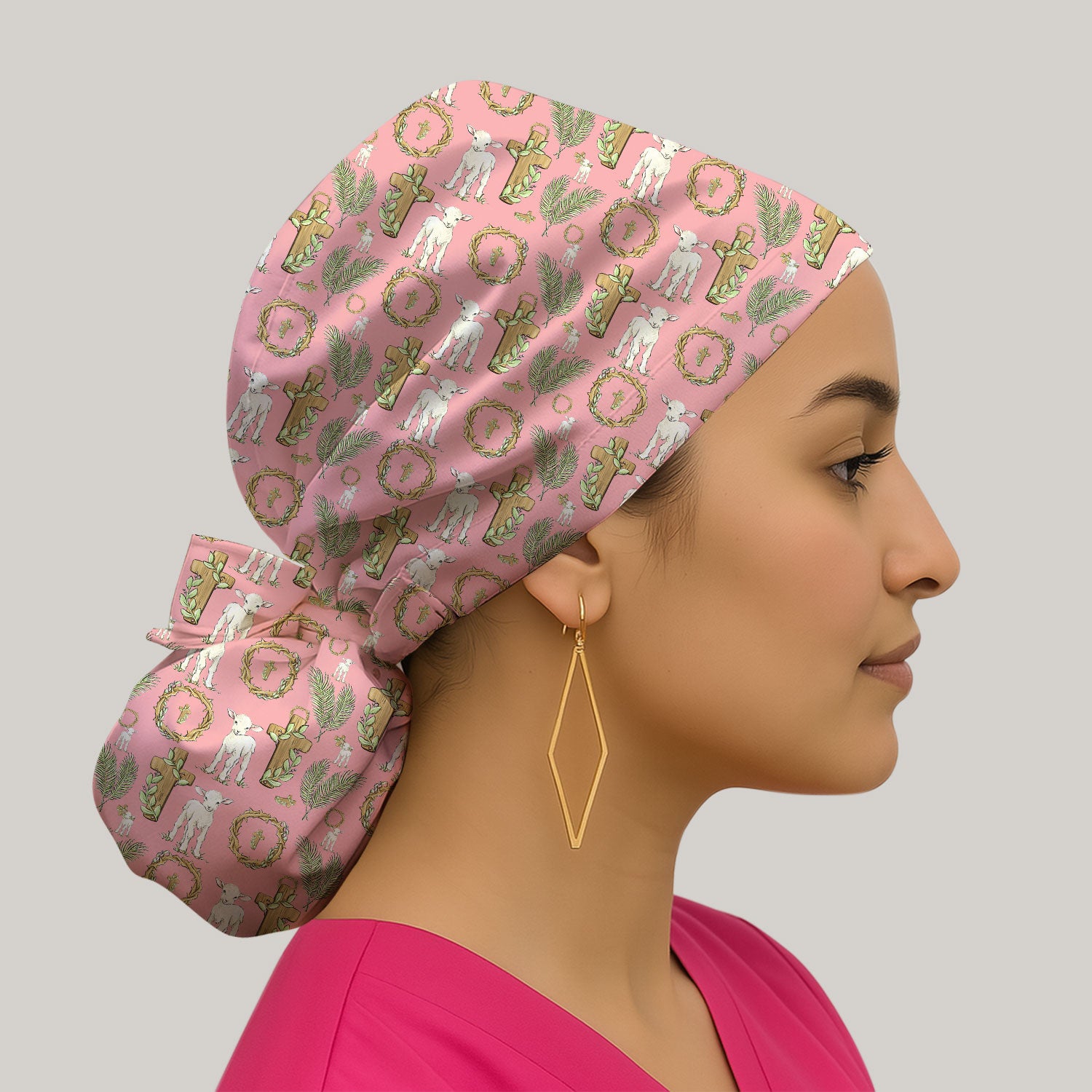 Faith Lamb Cross Pattern Scrub Cap, Bouffant Scrub Caps for Women