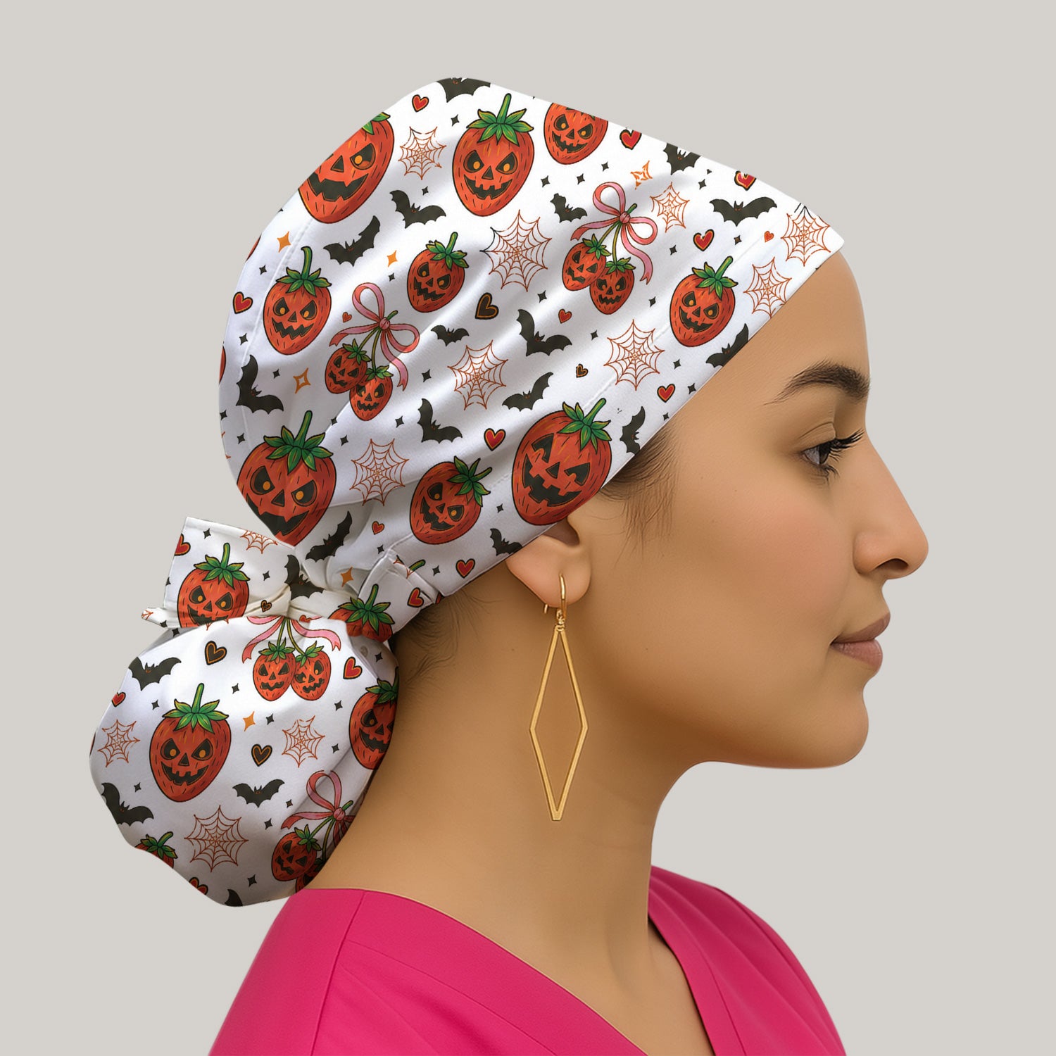 Sweet Halloween Strawberry Jack O Lanterns Scrub Cap, Surgical Caps for Doctors