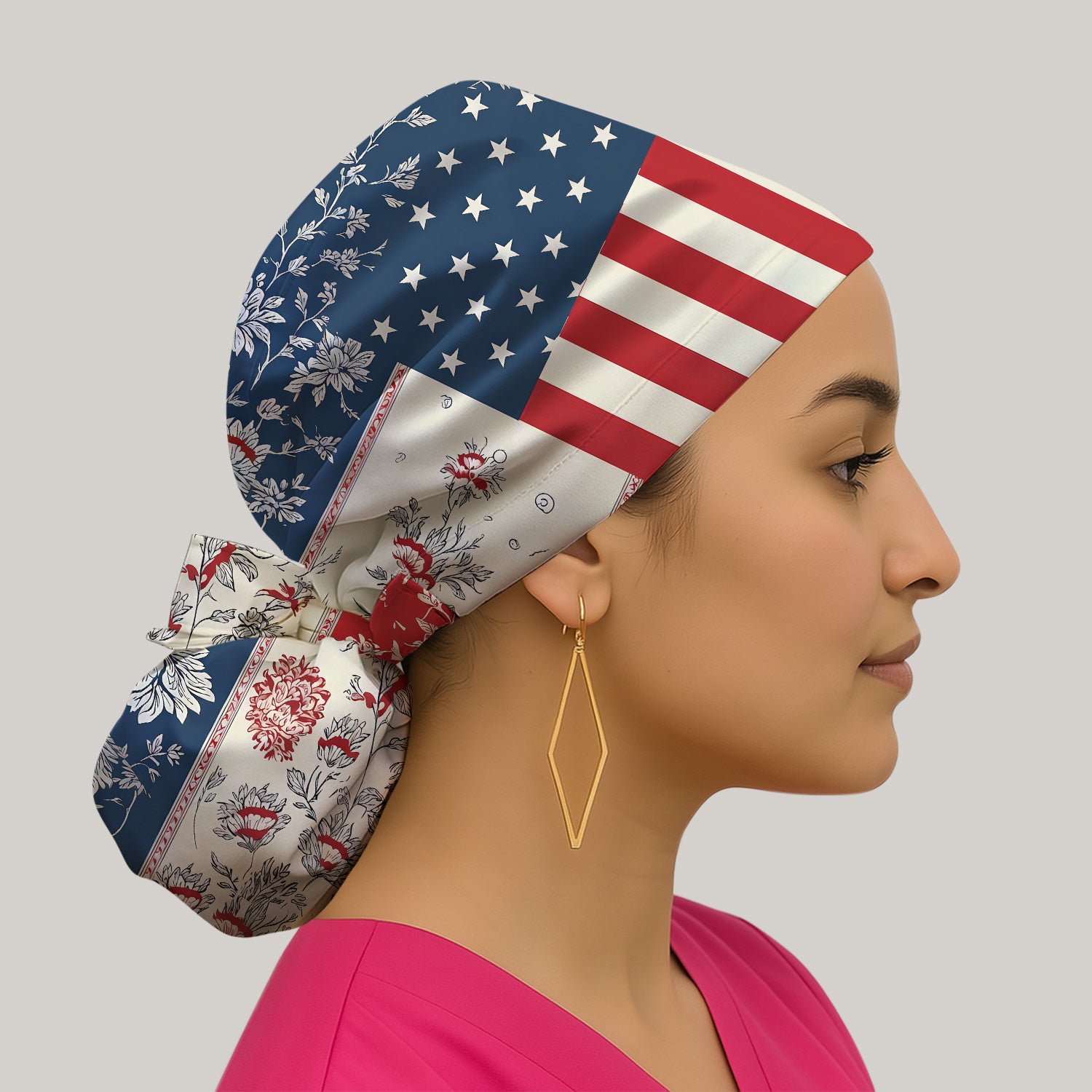 Patriotic Nurse Flag Patchwork Pattern Scrub Cap, Surgical Caps for Doctors