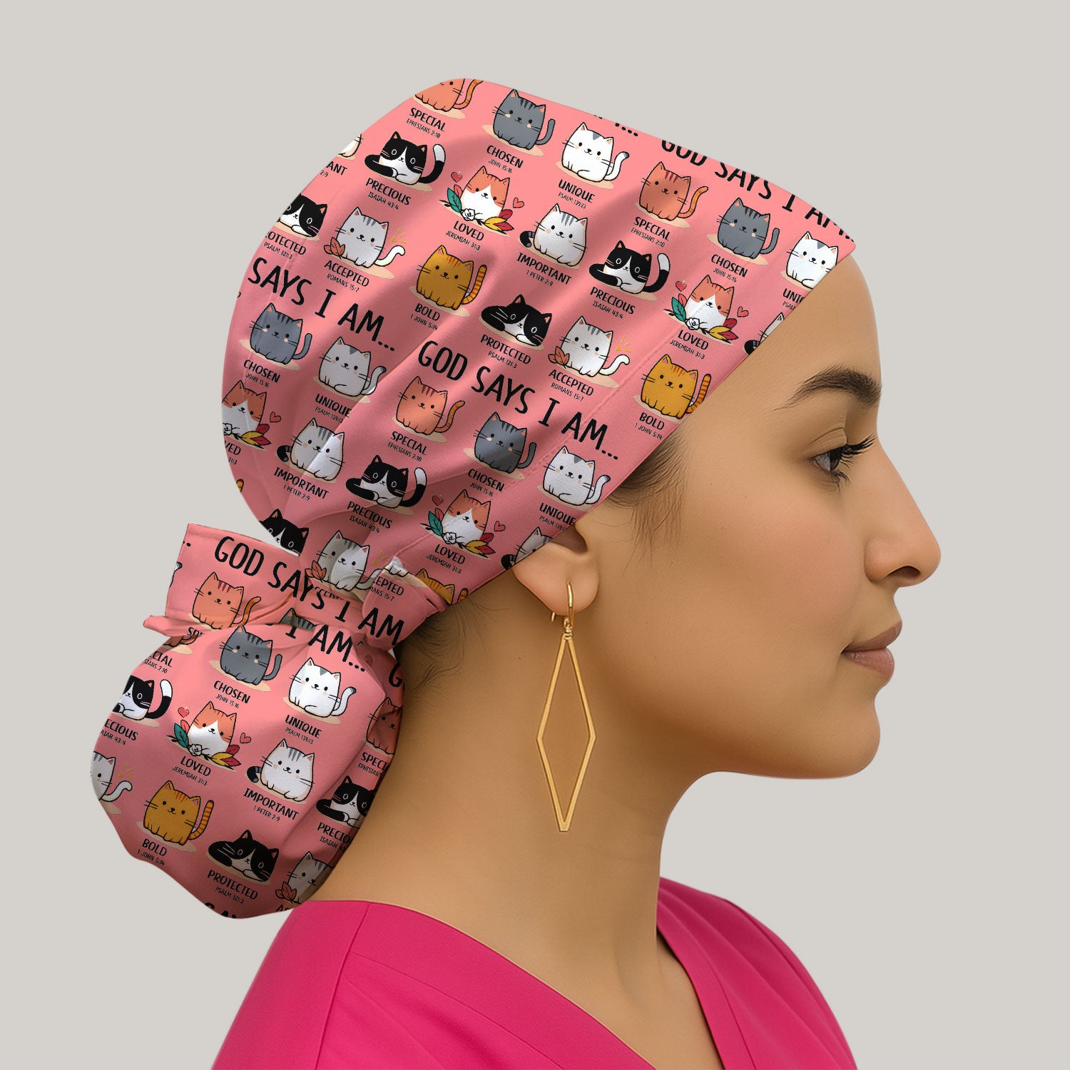 Cute Christian Cat God Says I Am Cap, Bouffant Scrub Caps for Women