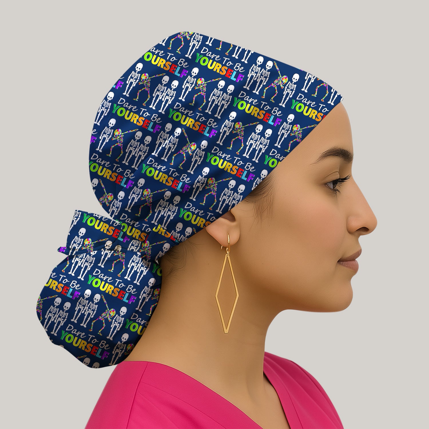 Rainbow Skeleton Dare To Be Yourself Pattern Caps, Bouffant Scrub Caps for Women