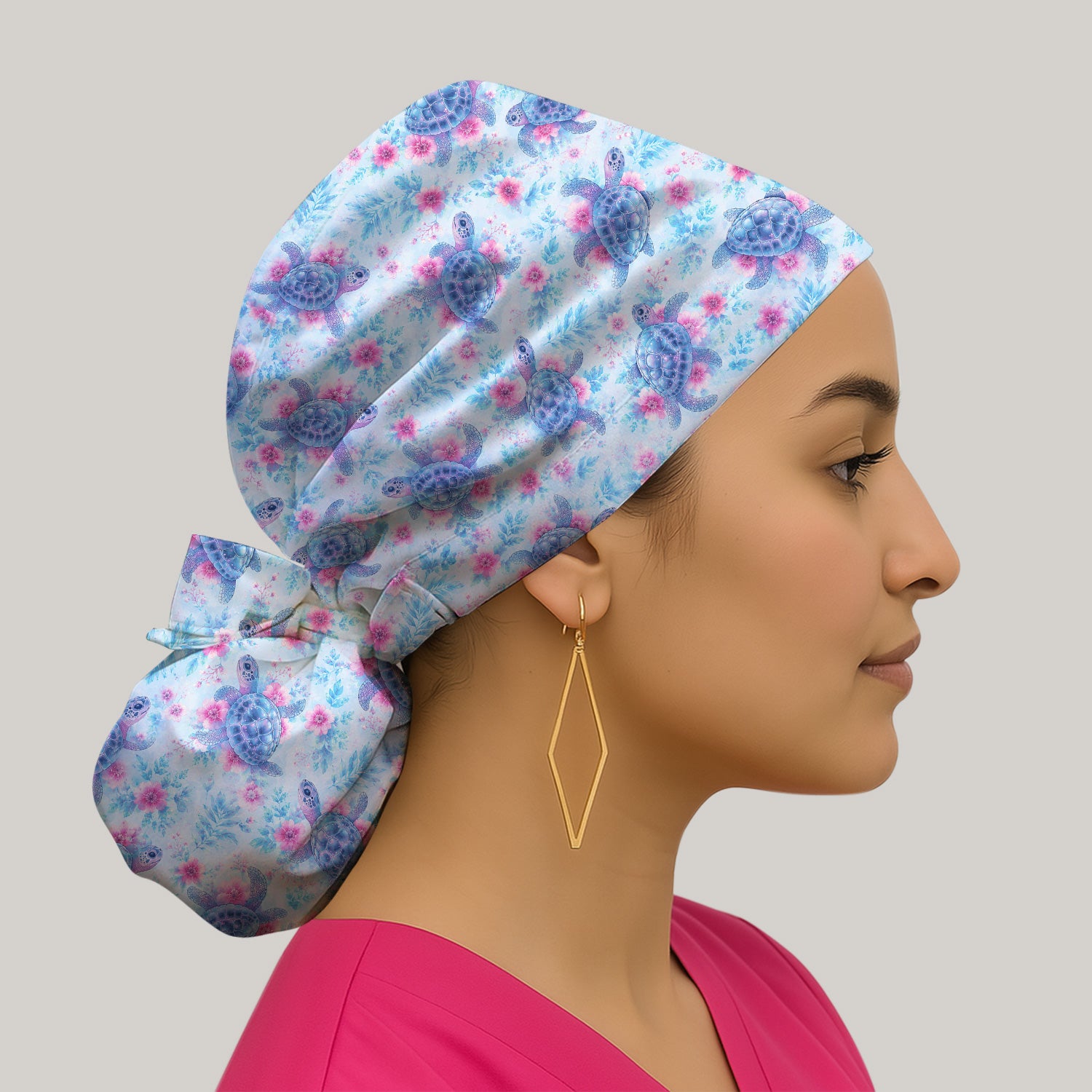 Cute Sea Turtle Floral Print Scrub Cap, Surgical Caps for Doctors