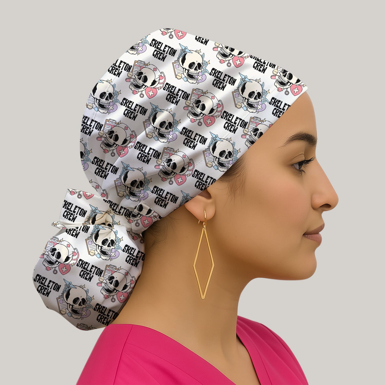 Funny Halloween Skeleton Crew Scrub Cap, Surgical Caps for Doctors