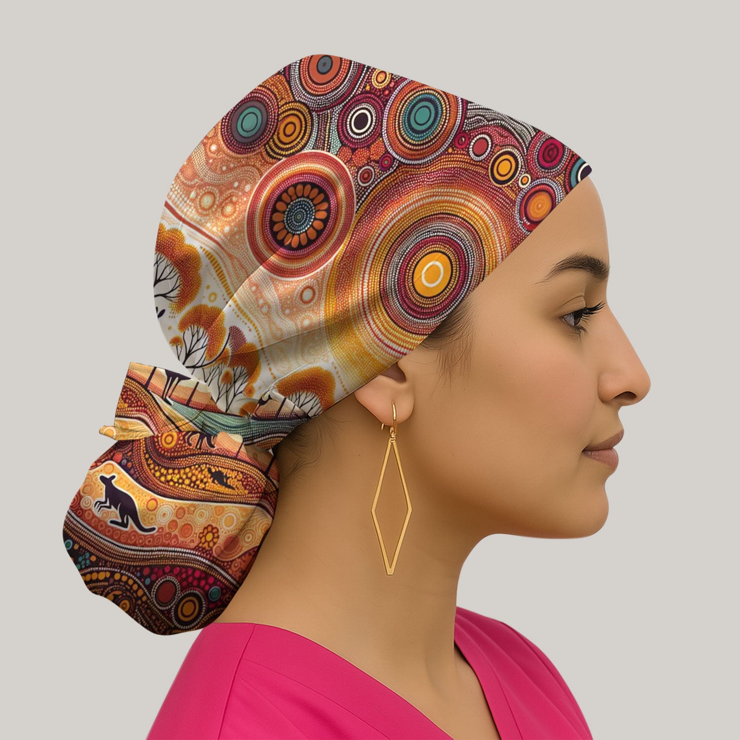 Aboriginal Kangaroo Art Bouffant Scrub Cap, Surgical Caps for Doctors