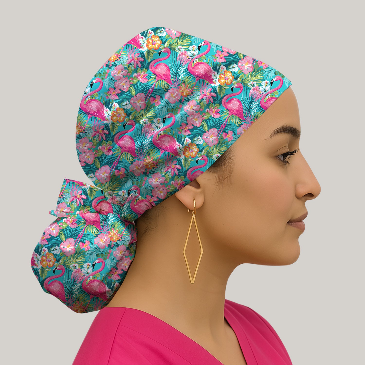 Tropical Flamingo Floral Pattern Scrub Cap, Surgical Caps for Doctors