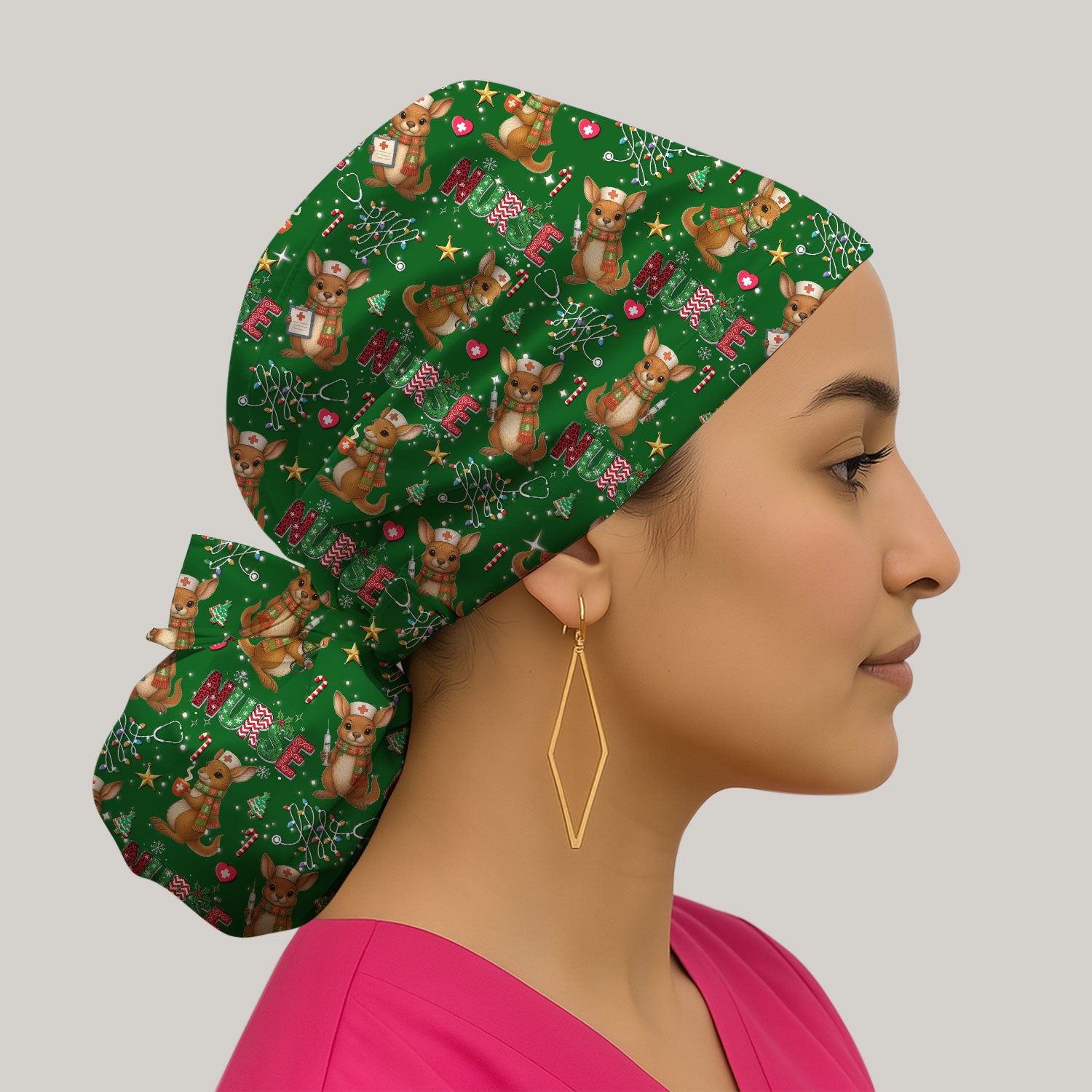 Aussie Kangaroo Christm Bouffant Scrub Caps for Women - Funny Holiday Nursing Gift - Breathable Fabrics Caps Uniform