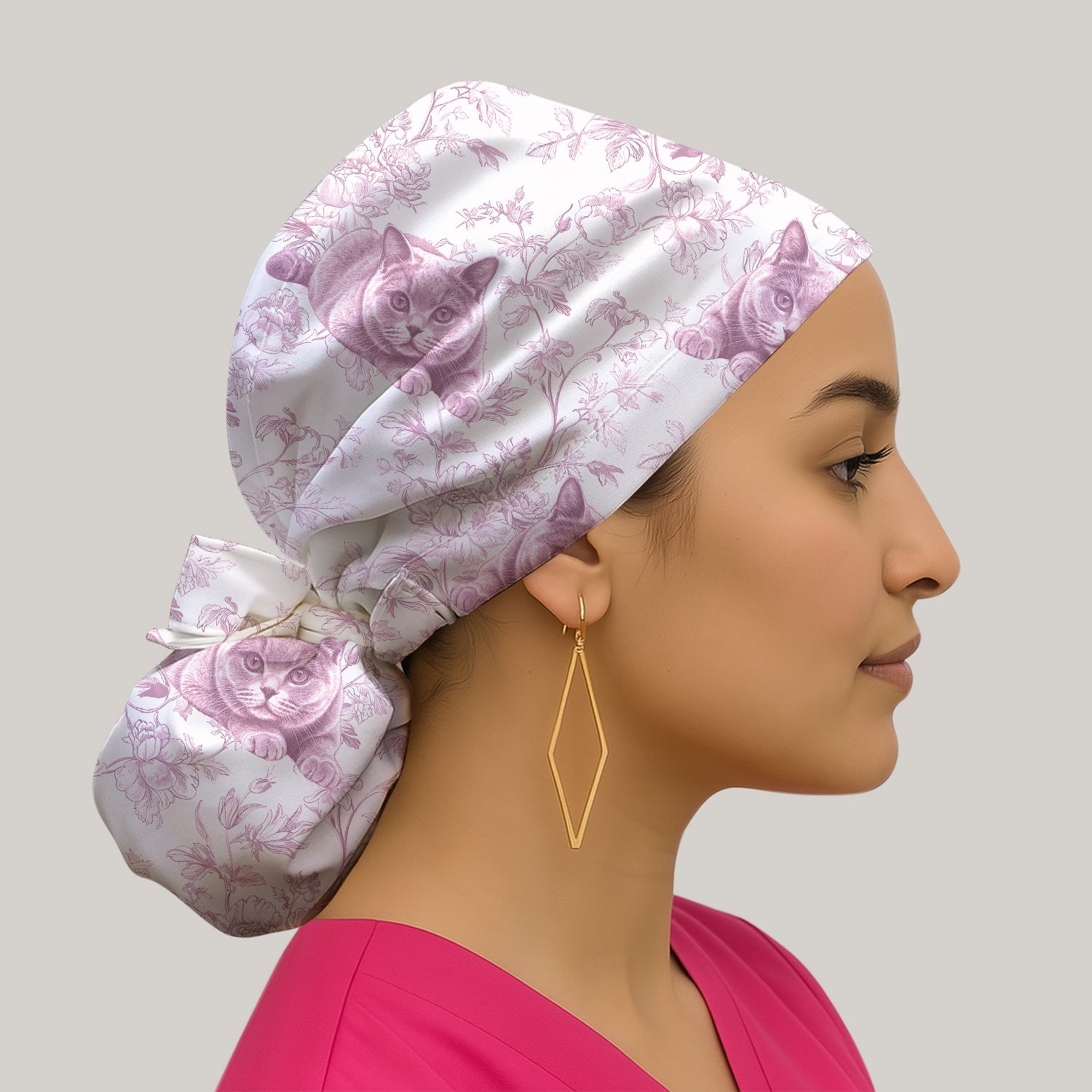 Custom Dog Cat Style Chinoiserie Pattern Caps, Bouffant Scrub Caps for Women