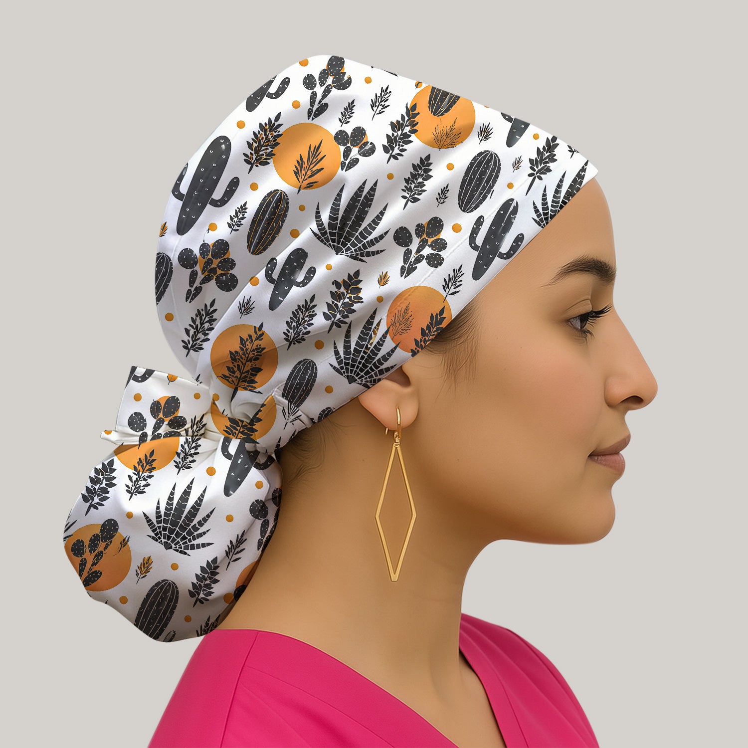 Desert Cactus Orange Sun Pattern Scrub Cap, Surgical Caps for Doctors