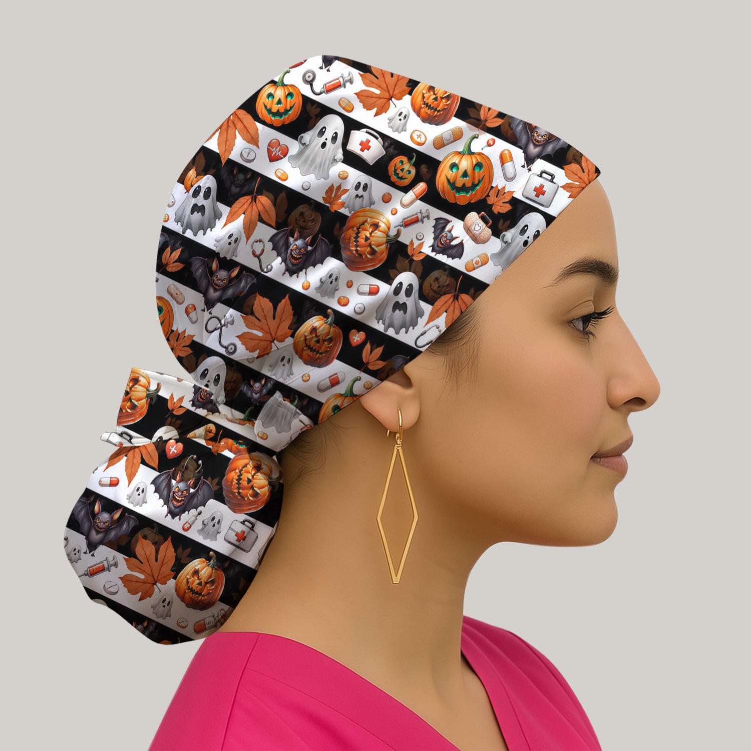 Halloween Ghost And Medical Icons Scrub Cap, Surgical Caps for Doctors
