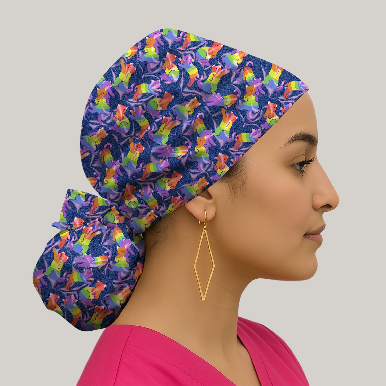 Rainbow Pride Cat Pattern Scrub Cap, Surgical Caps for Doctors