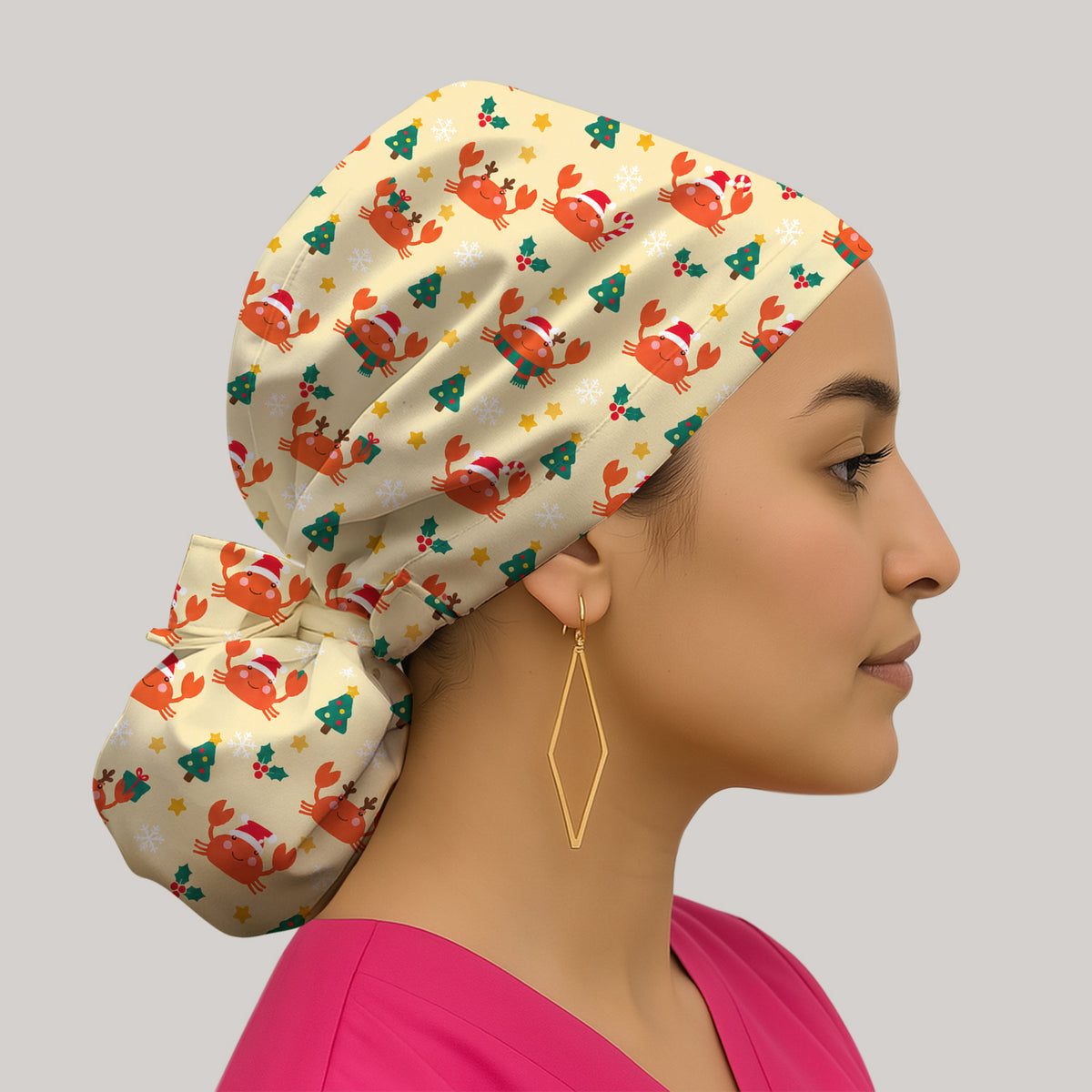 Christmas Crabs And Trees Pattern Scrub Cap, Surgical Caps for Doctors