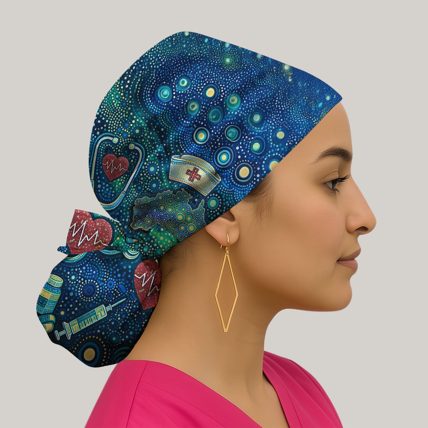 Aboriginal Nurse Australia Scrub Cap, Kangaroo Koala Dot Art Medical Pattern Hat, Breathable Fabrics Nursing Uniform