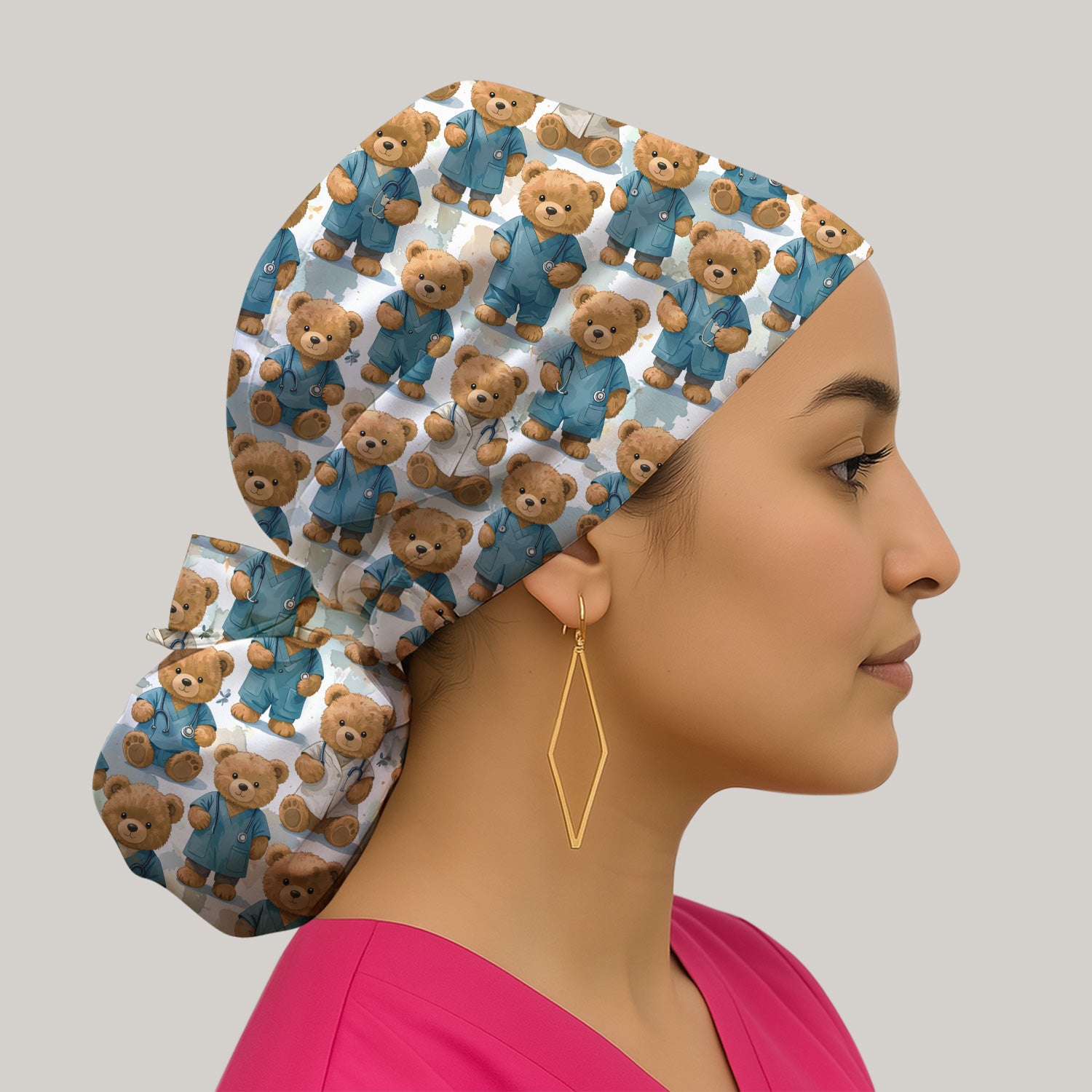 Teddy Bear Doctor Character Pattern Scrub Cap, Surgical Caps for Doctors