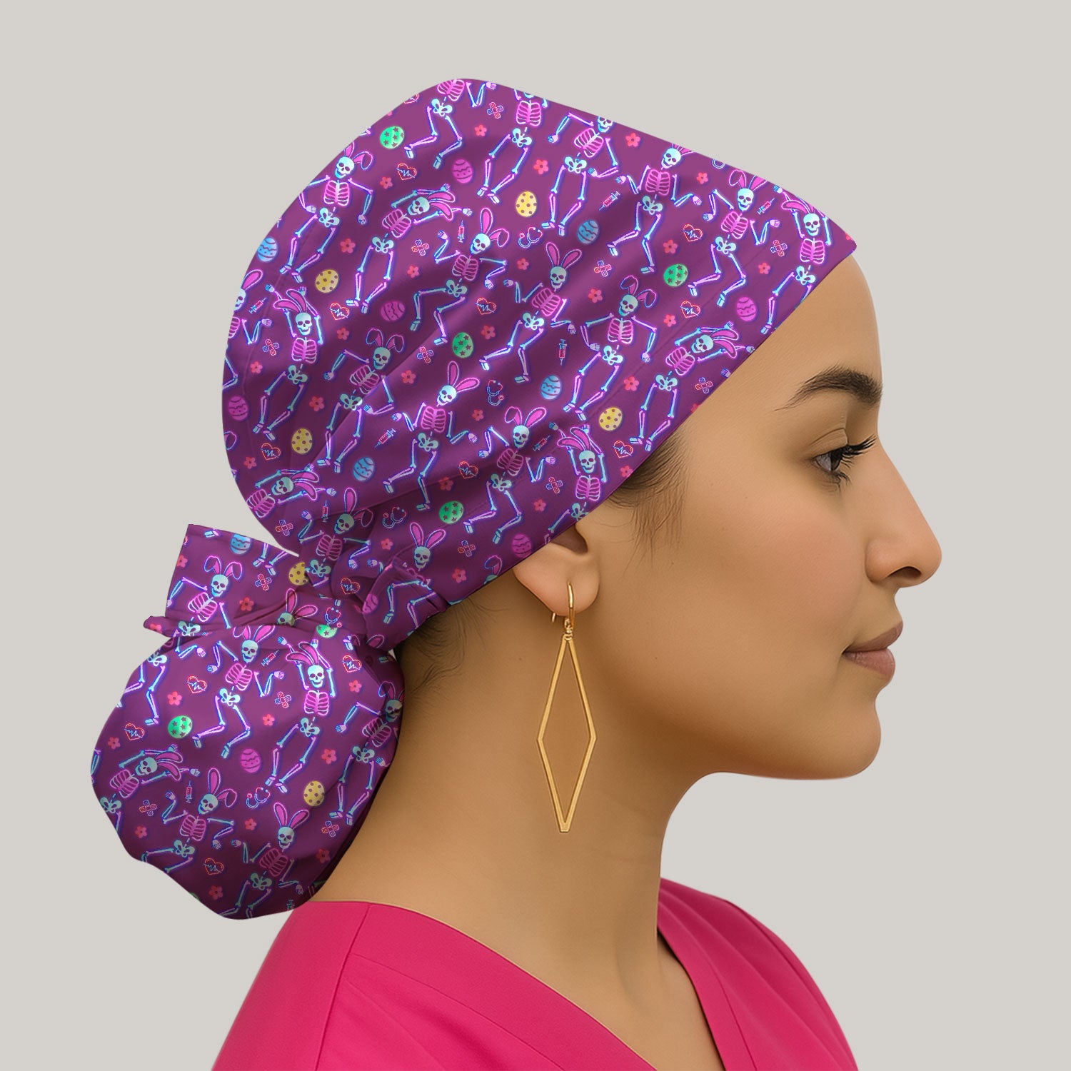 Neon Easter Skeleton Pattern Cap, Breathable Fabrics Caps Uniform