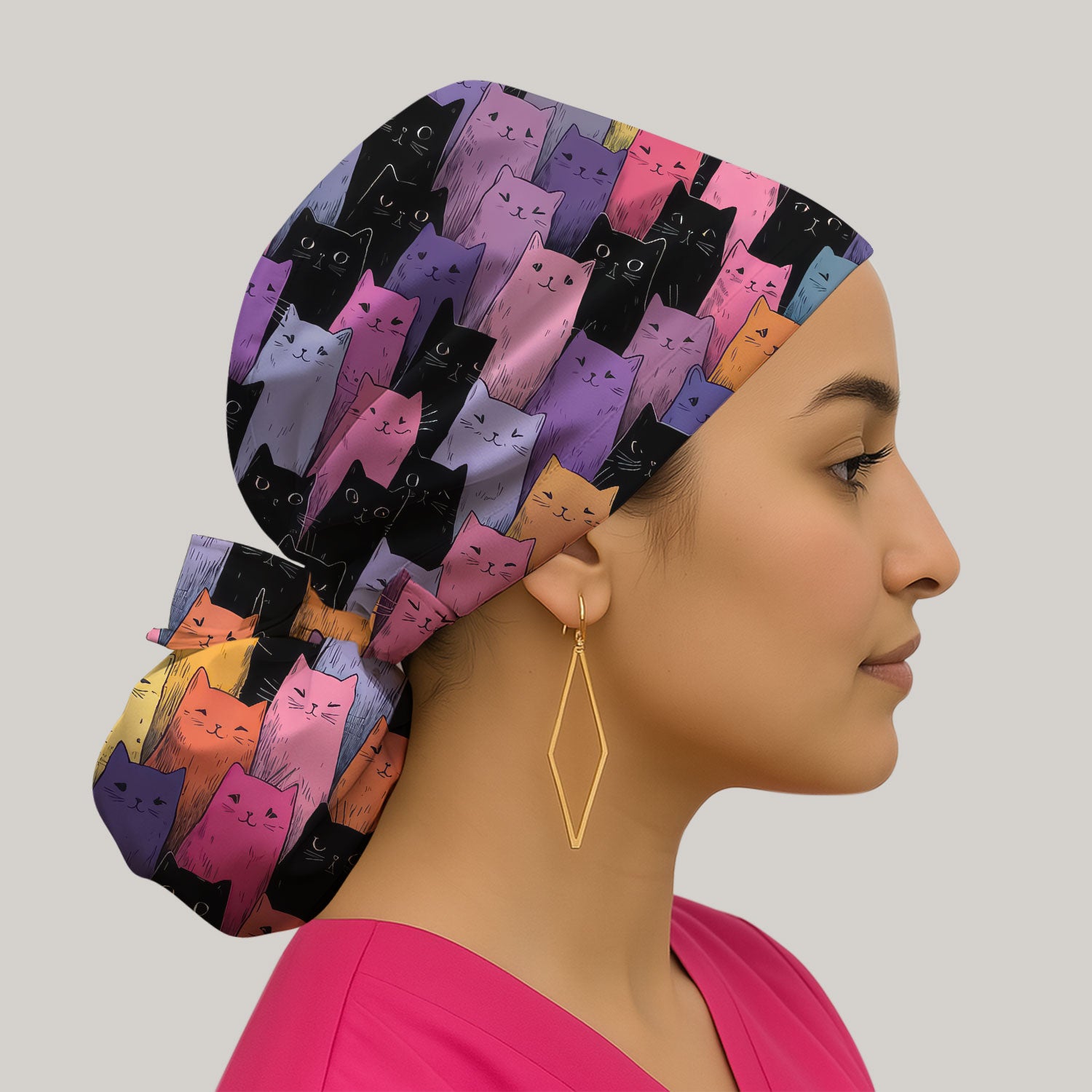 Colorful Cat Art Medical Pattern Scrub Cap, Surgical Caps for Doctors