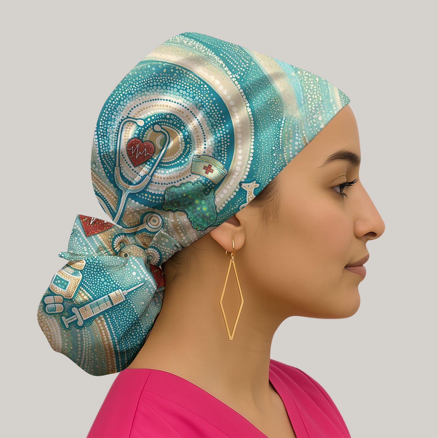 Australian Wildlife Dot Art Inspired Nursing Scrub Caps for Women